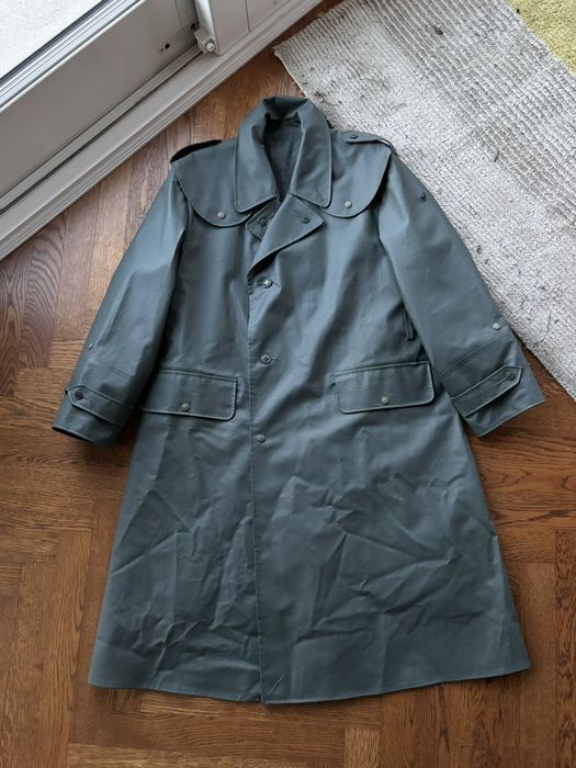 Vintage Vintage Swiss Army Rubber Rain Overcoat Trench Pea Long PVC ...