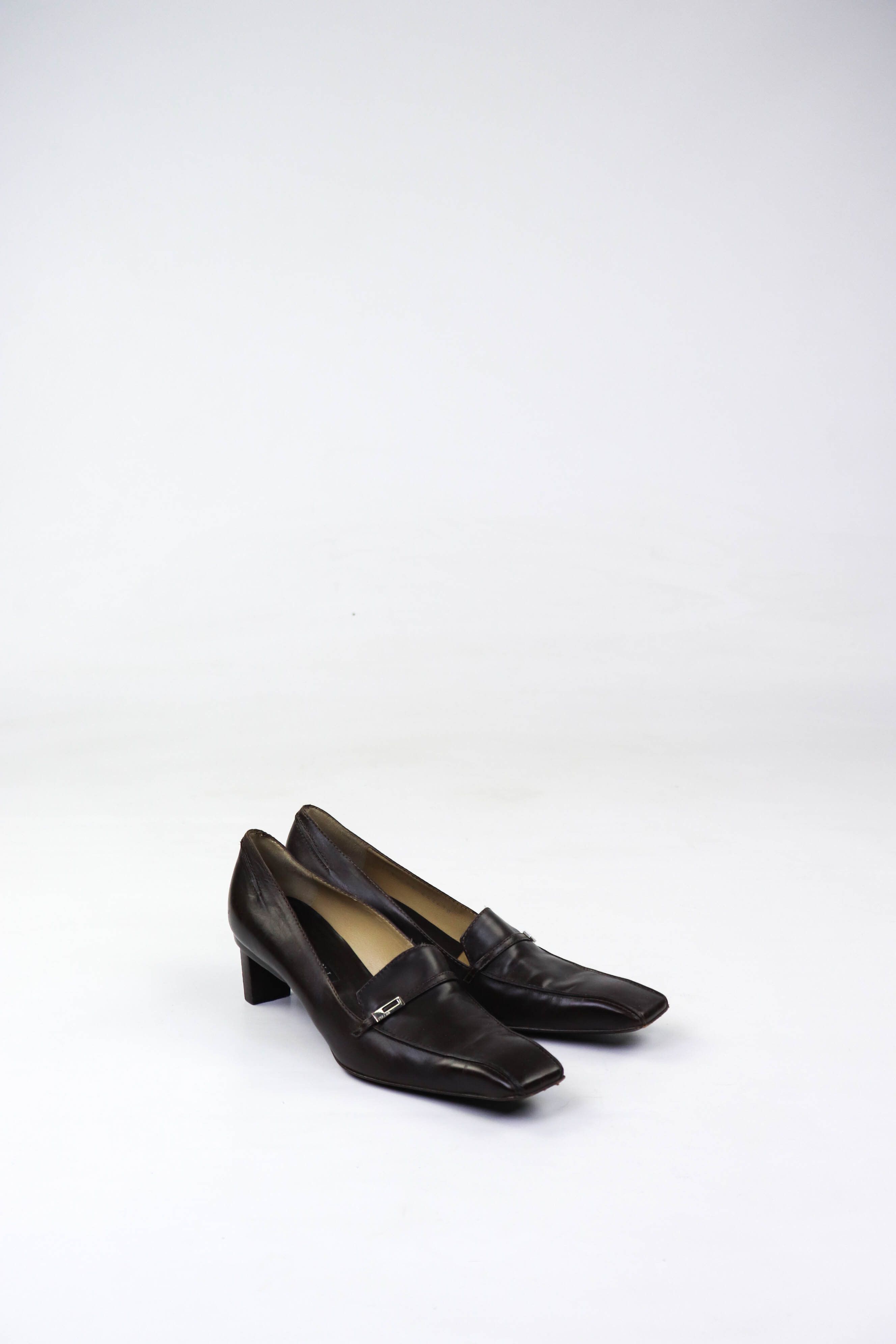 Pollini Vintage Pollini Made in Italy Brown Leather Square Toe Heels Size US 9 / IT 39 - 1 Thumbnail