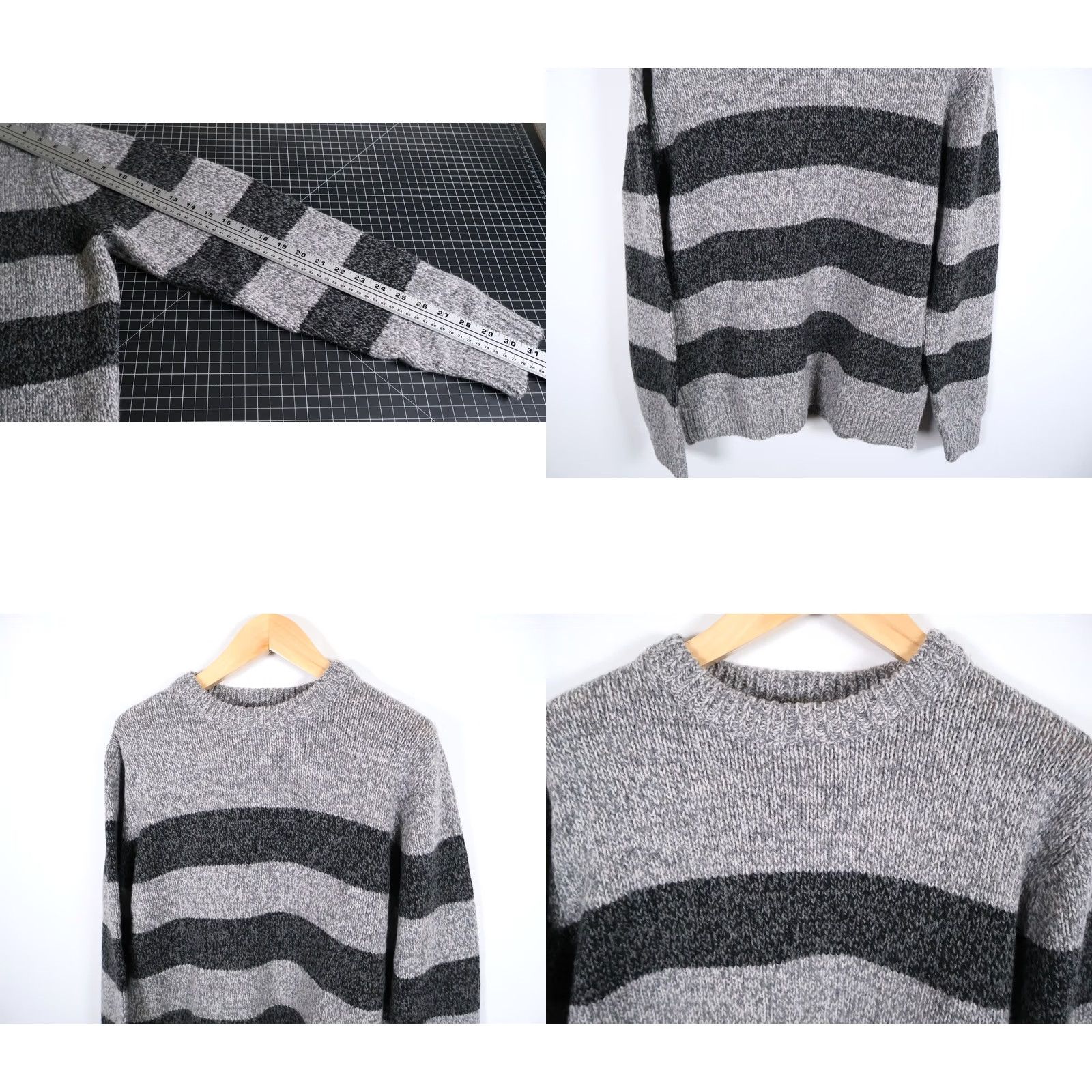 Vintage L.L. Bean Sweater Men's Large Gray Striped Heavyweight Crewneck Lambs Wool Size US L / EU 52-54 / 3 - 8 Thumbnail