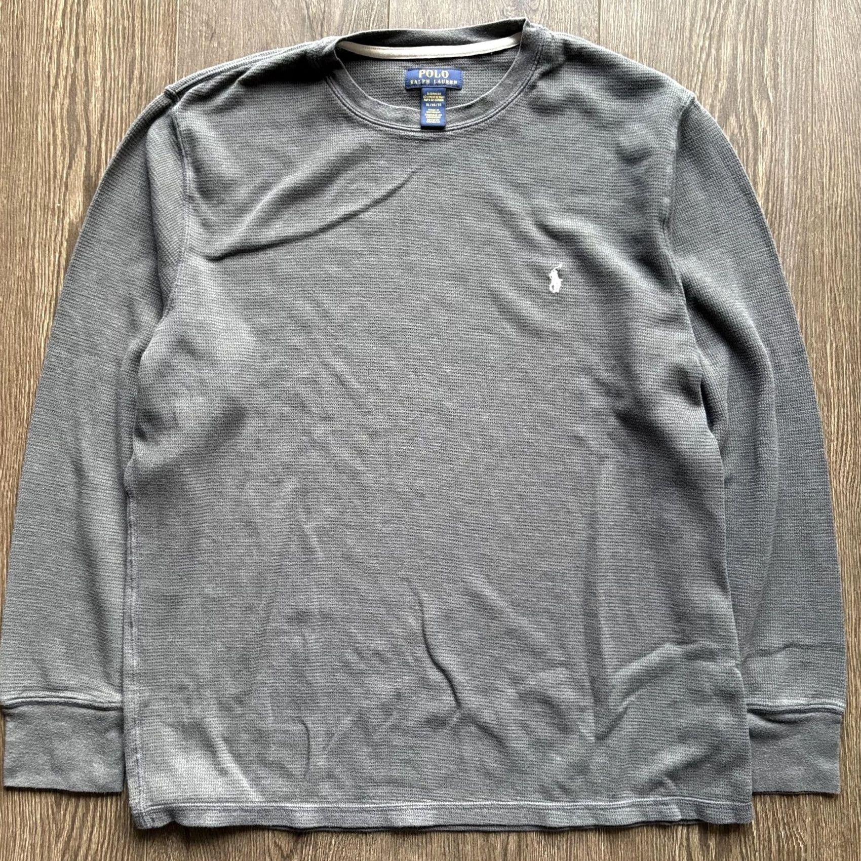 Polo Ralph Lauren VINTAGE Polo Ralph Lauren Thermal Shirt Mens XL Grey Waffle Knit Crew Neck Logo Long Sleeve Pajama Top Size US XL / EU 56 / 4 - 3 Thumbnail