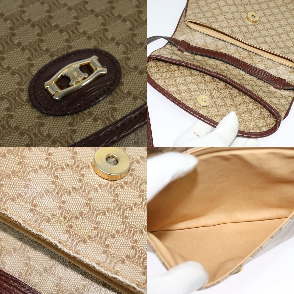 Celine CELINE Macadam Canvas Shoulder Bag Beige Gold Size ONE SIZE - 11 Thumbnail