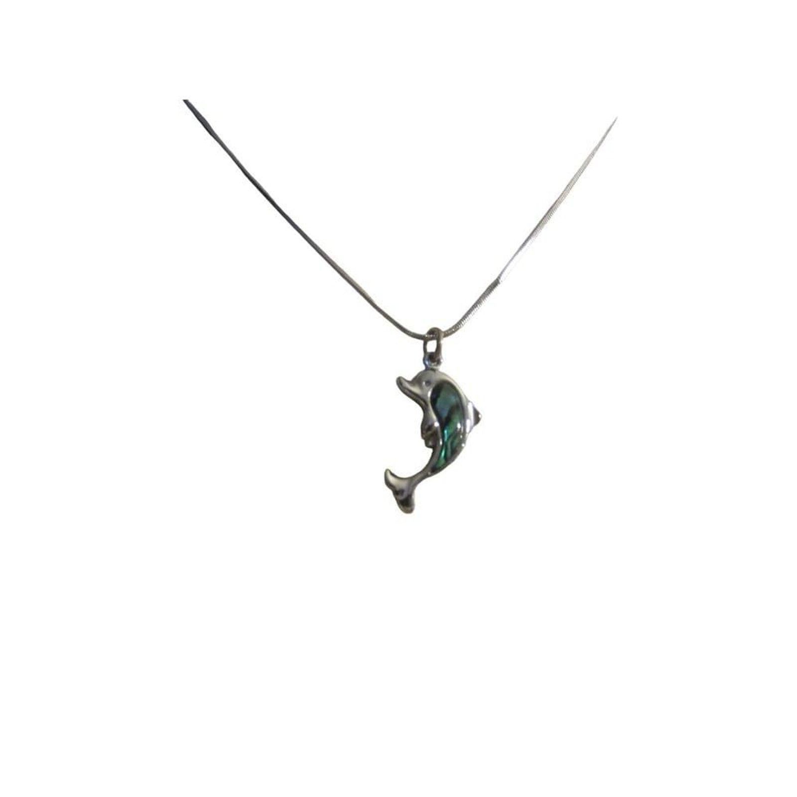 Other Silver Tone Dolphin Necklace Ocean Abalone Pendant Chain Size ONE SIZE - 3 Thumbnail