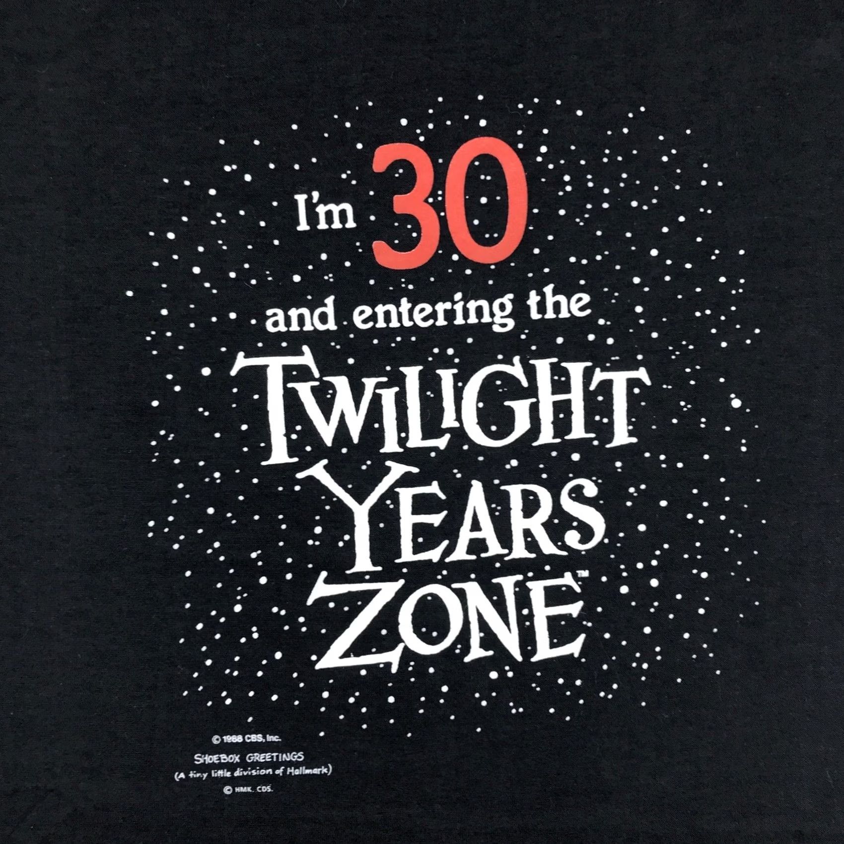 Vintage NOS vtg 80s I’M 30 & ENTERING TWILIGHT YEARS ZONE T-Shirt M joke single stitch Mens Black 80s 90s Birthday Funny Hallmark Vintage NOS Deadstock Tee Size US M / EU 48-50 / 2 - 6 Thumbnail