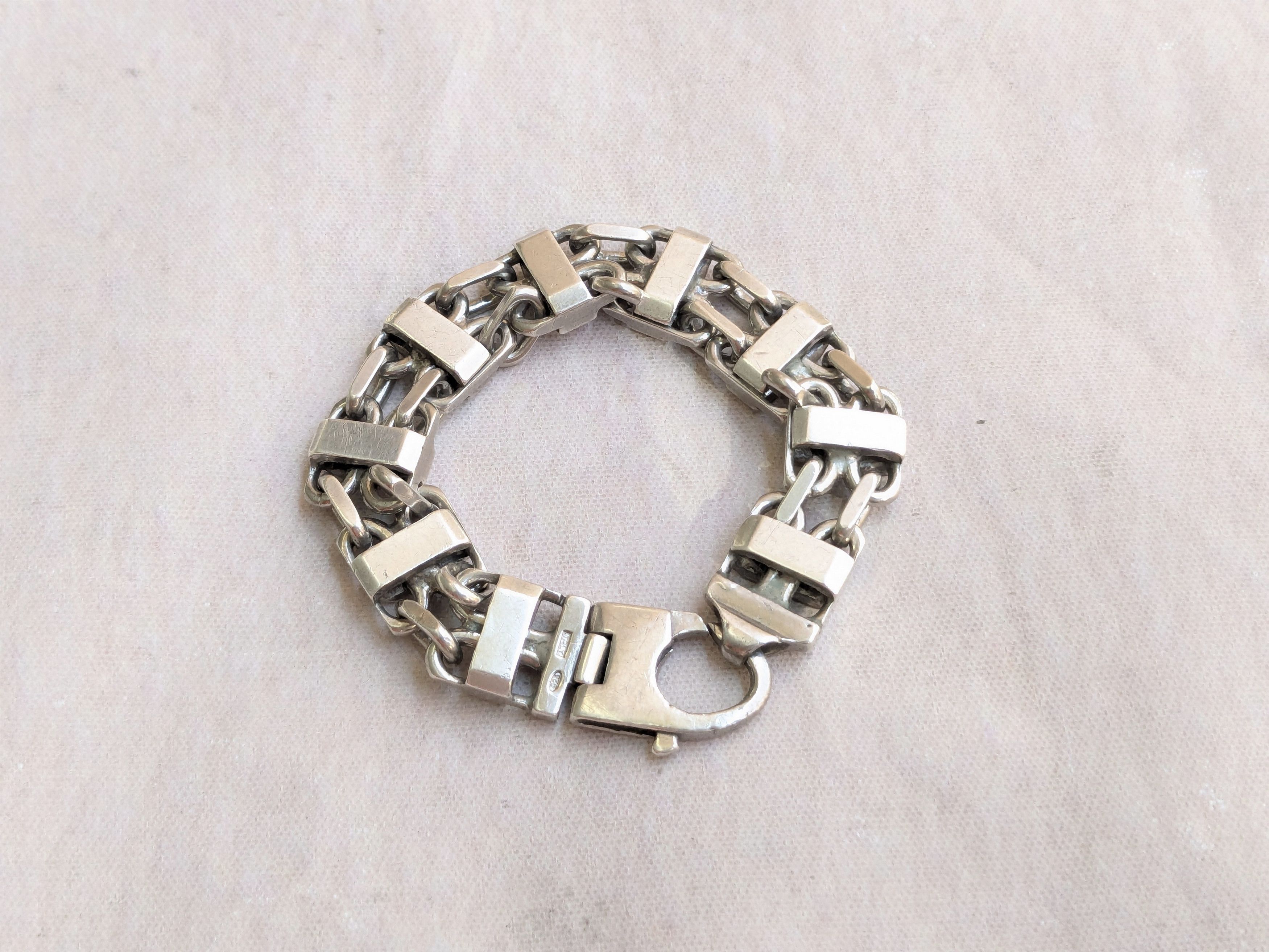 Jewelry Vintage Sterling Silver Bracelet 6" Thick Chunky Biker Size ONE SIZE - 1 Thumbnail