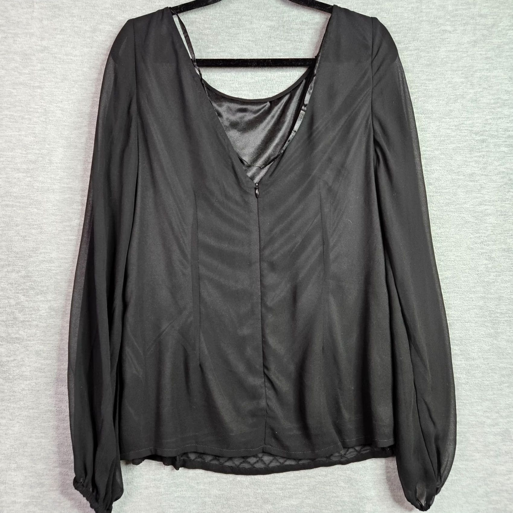 Vintage JS Collection Women Beaded Sheer Sleeve Blouse Black Evening Top Size 14 Shirt Top Size XL / US 12-14 / IT 48-50 - 2 Thumbnail