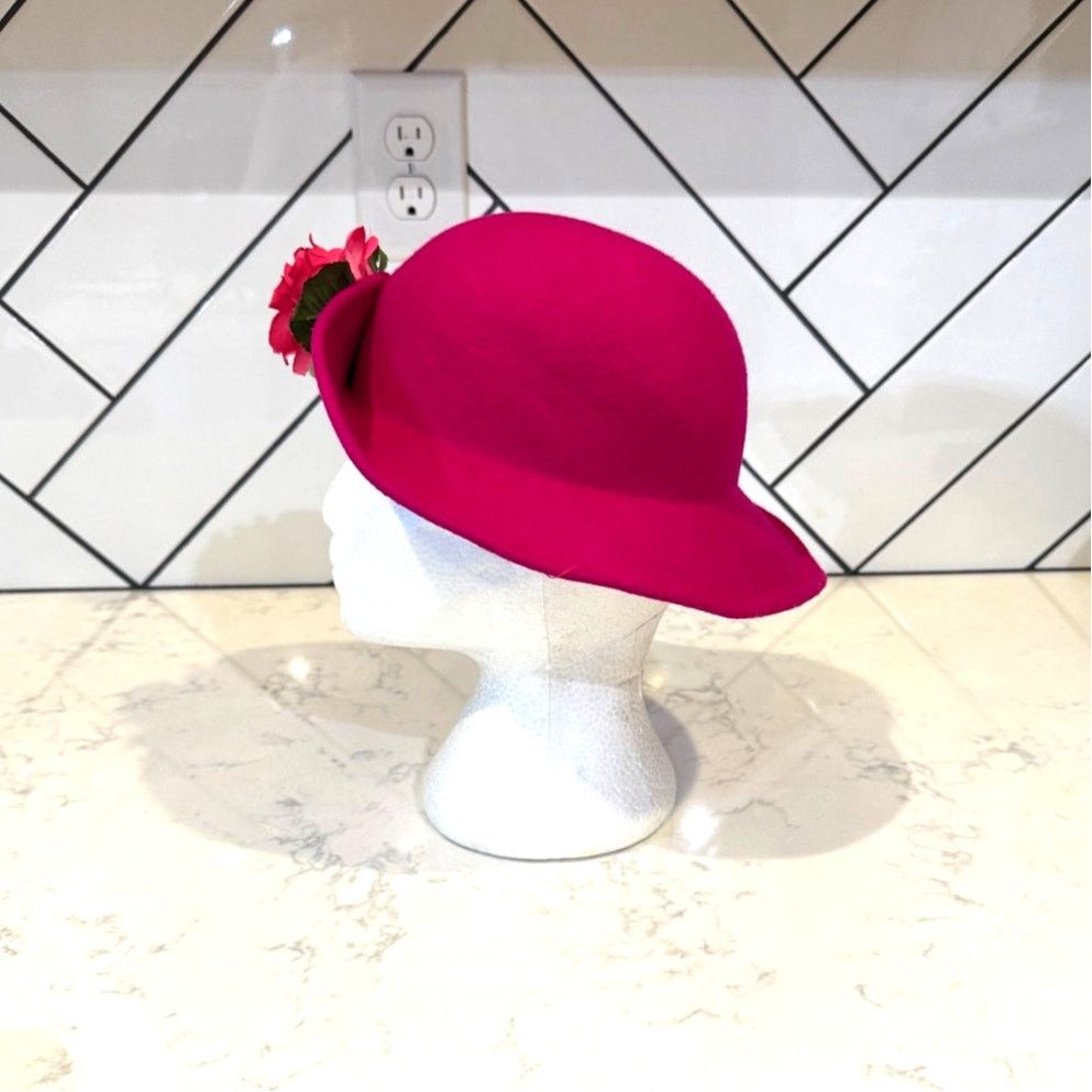 Vintage Vintage wool fuchsia big flower front women’s kids Blossom Size ONE SIZE - 2 Thumbnail