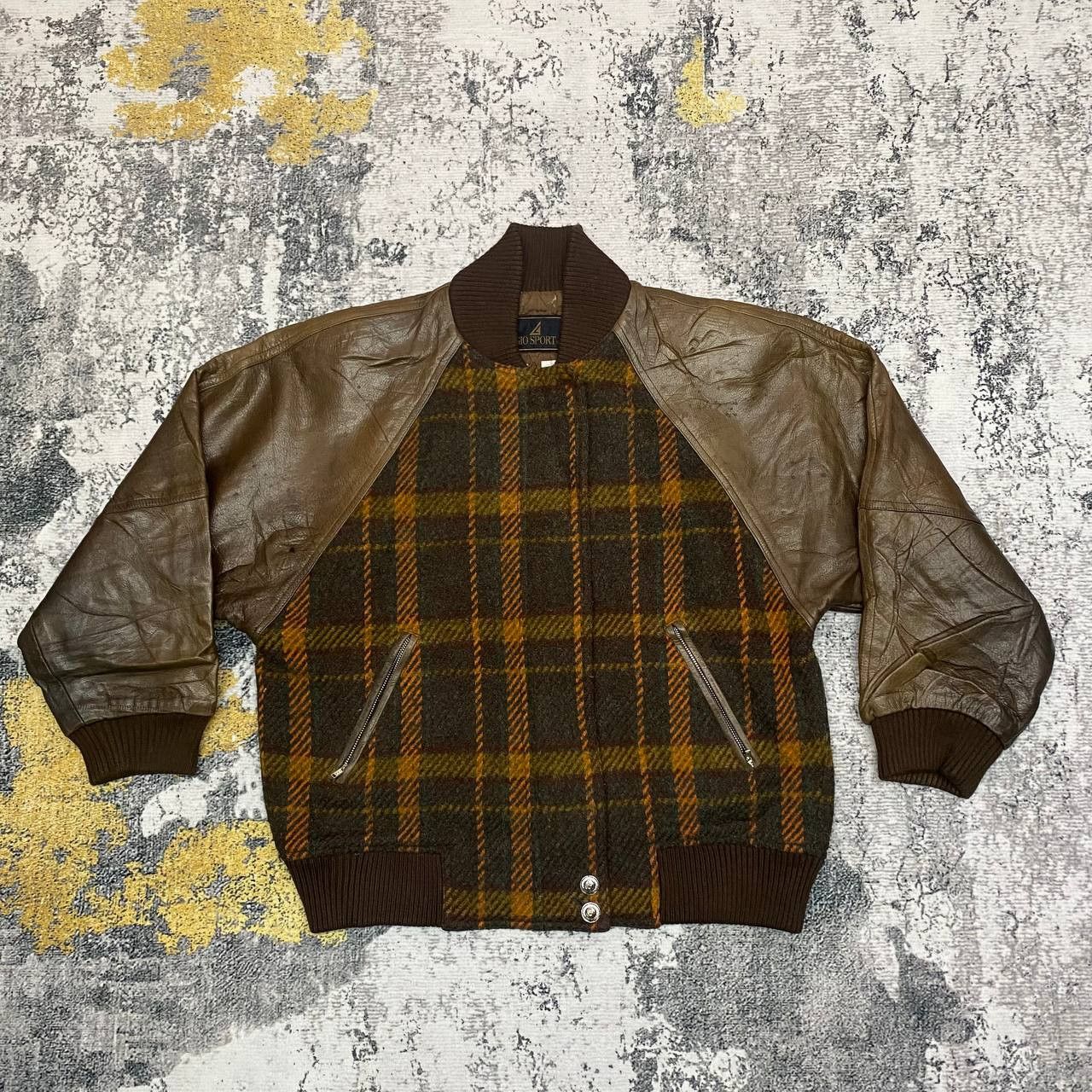 Vintage Z233 VTG GIO SPORTS TARTAN WOOL LEATHER VARSITY Size US S / EU 44-46 / 1 - 3 Thumbnail