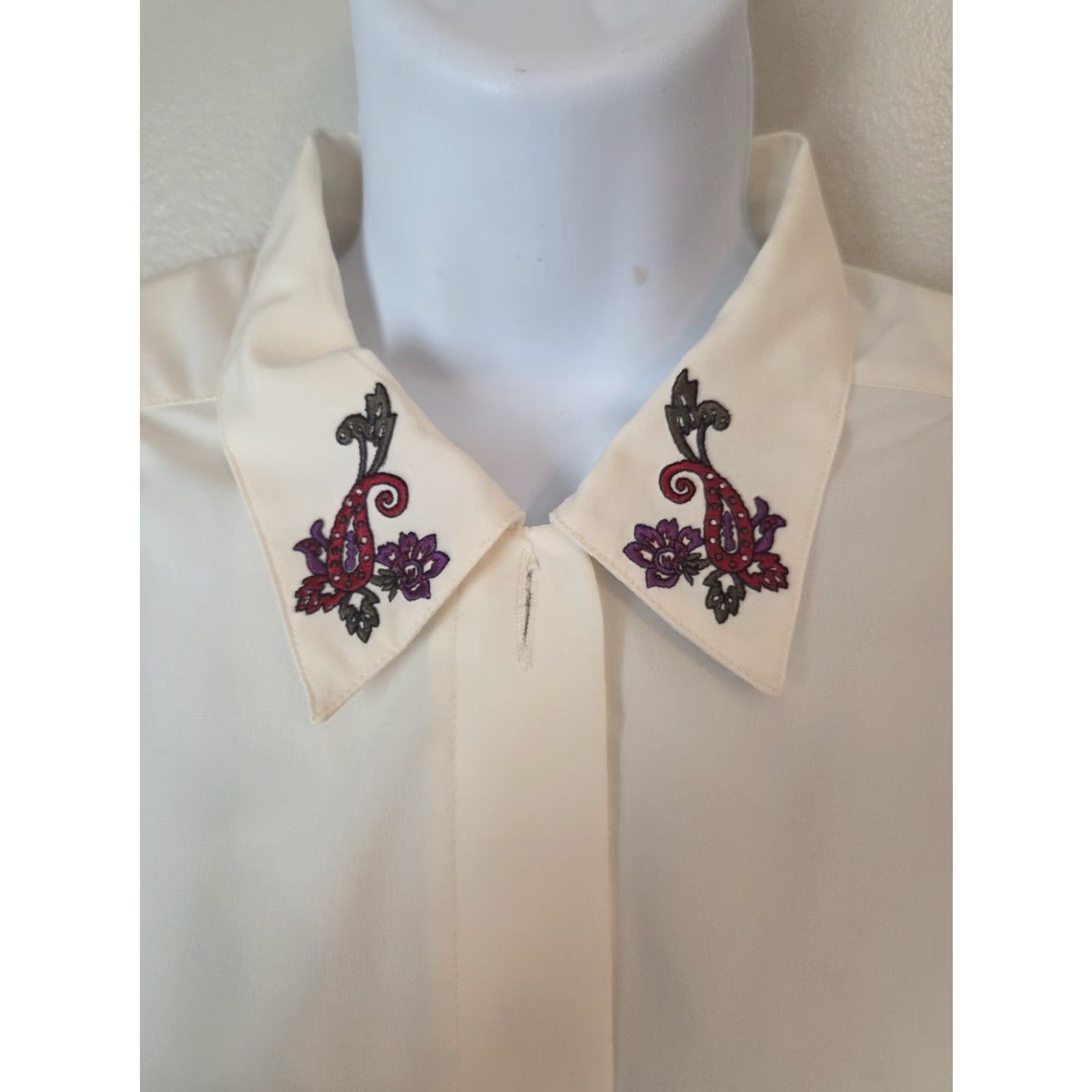 Vintage VINTAGE Koret White Floral Paisley Embroidered Collar Top Shirt 12 1990s Women Womens Size XL / US 12-14 / IT 48-50 - 2 Thumbnail