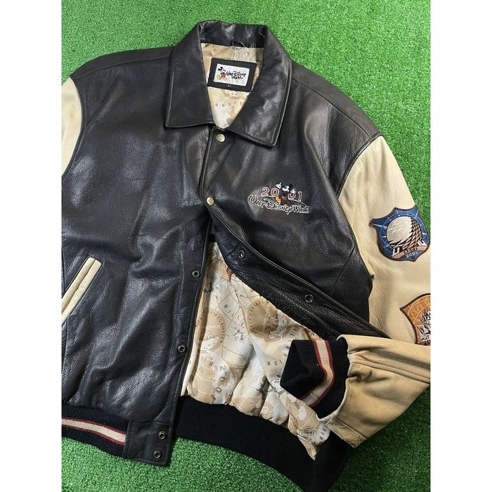 Disney Vintage Disney Large Leather Black Mickey Varsity Jacket | Grailed