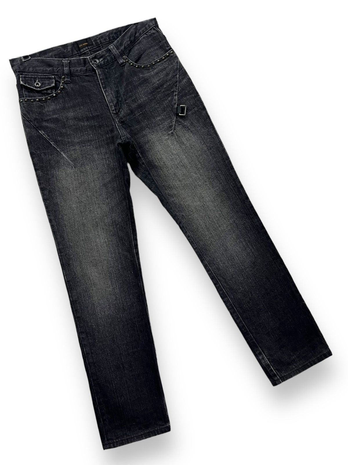 Issey Miyake FYE🔥Vintage TETE HOMME Studded Hook Slim Fit Black Denim Size US 29 - 6 Thumbnail