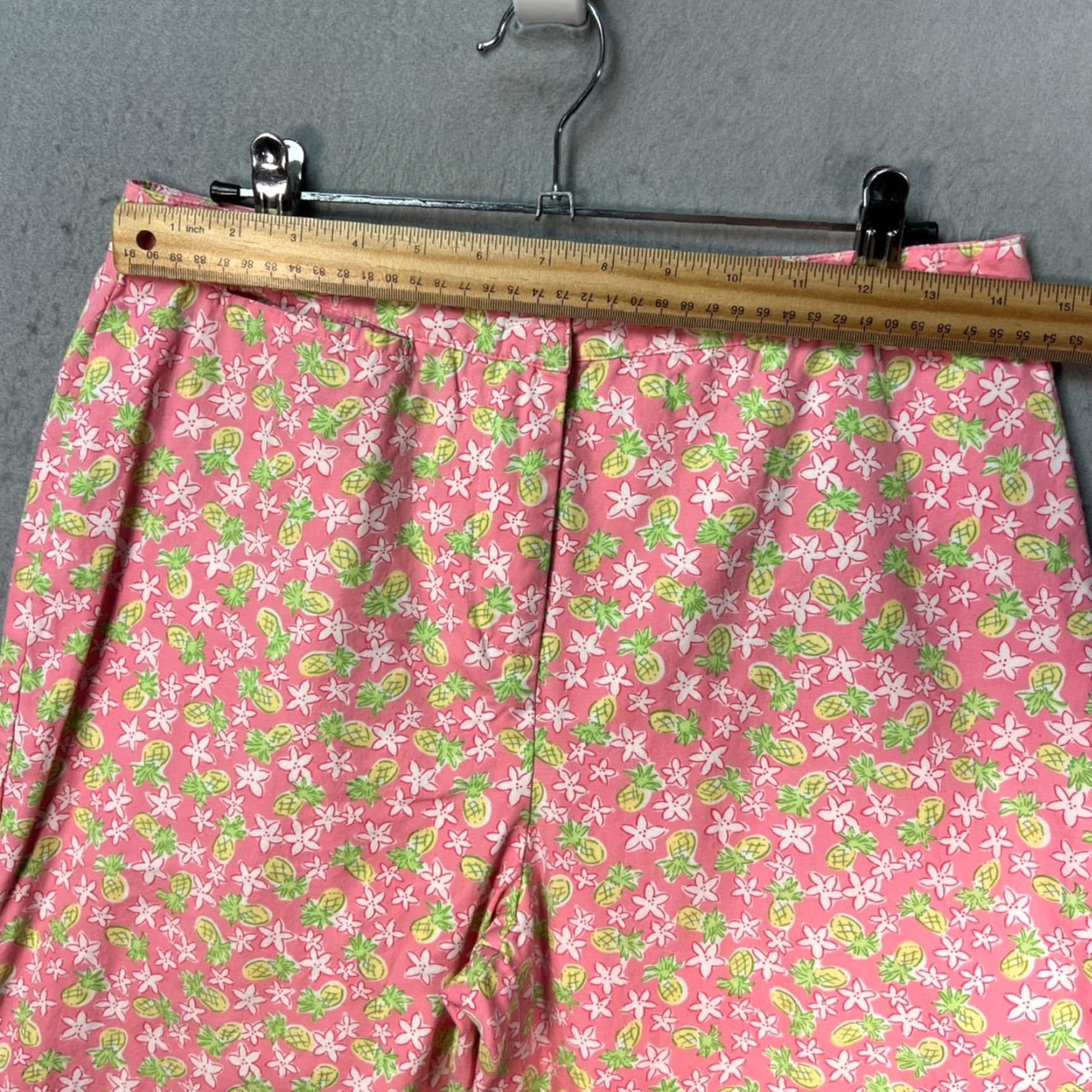 Lilly Pulitzer Lilly Pulitzer Womens 6 Pink & Green Floral Pineapple Print Pants Cotton Cropped Straight Inseam 24 in Summer Beach Size 28" / US 6 / IT 42 - 5 Thumbnail