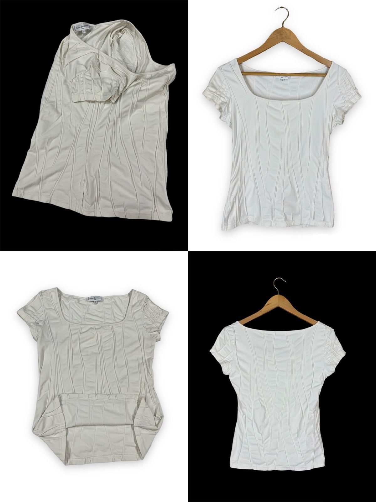 Designer ANNE FONTAINE PARIS Made in FRANCE Stretch Short Sleeve Top White T-Shirt Size M / US 6-8 / IT 42-44 - 1 Thumbnail