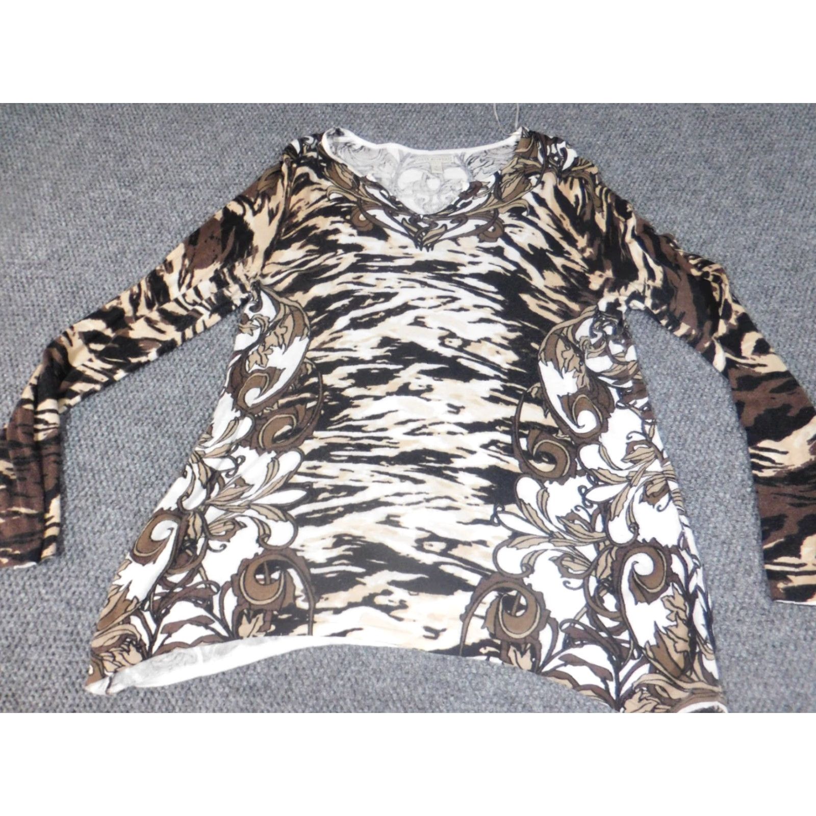 Vintage Dana Buchman Womens Sweater L Brown Floral Crew Neck Pullover Cotton Knit Embroidered Stretch Regular Classic Size L / US 10 / IT 46 - 2 Thumbnail