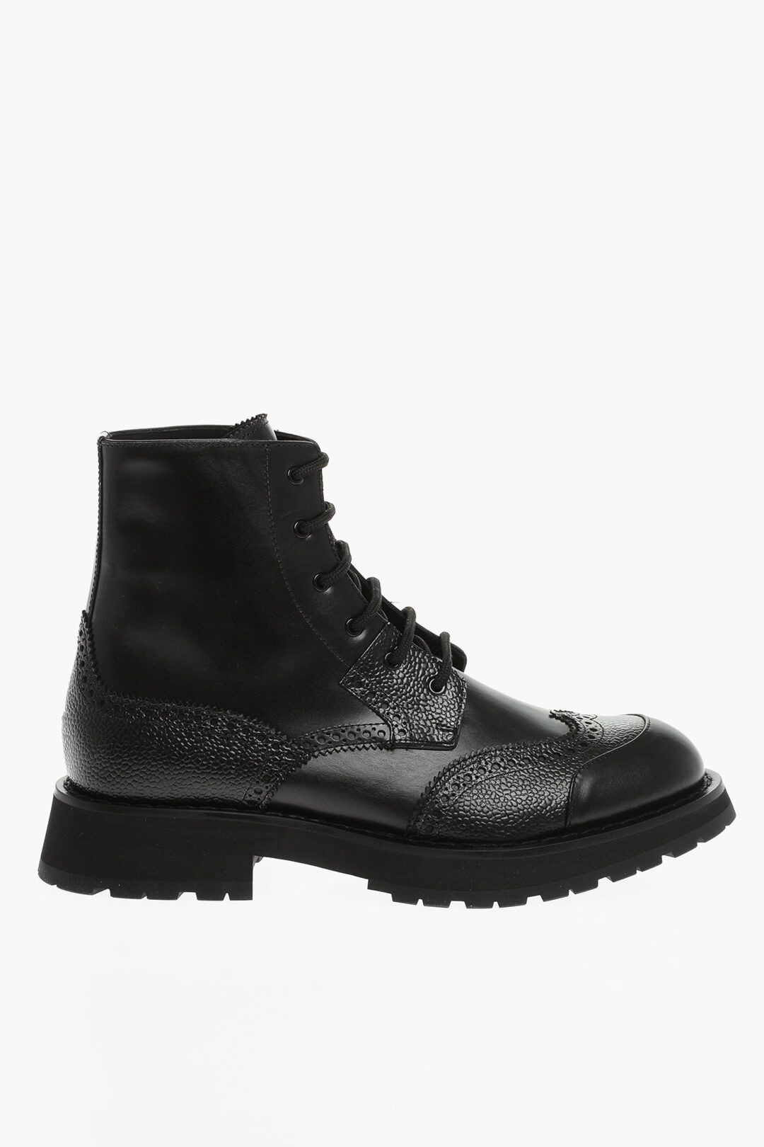 image of Alexander Mcqueen Og1Mm0423 Leather Combat Boots In Black, Men's (Size 9)