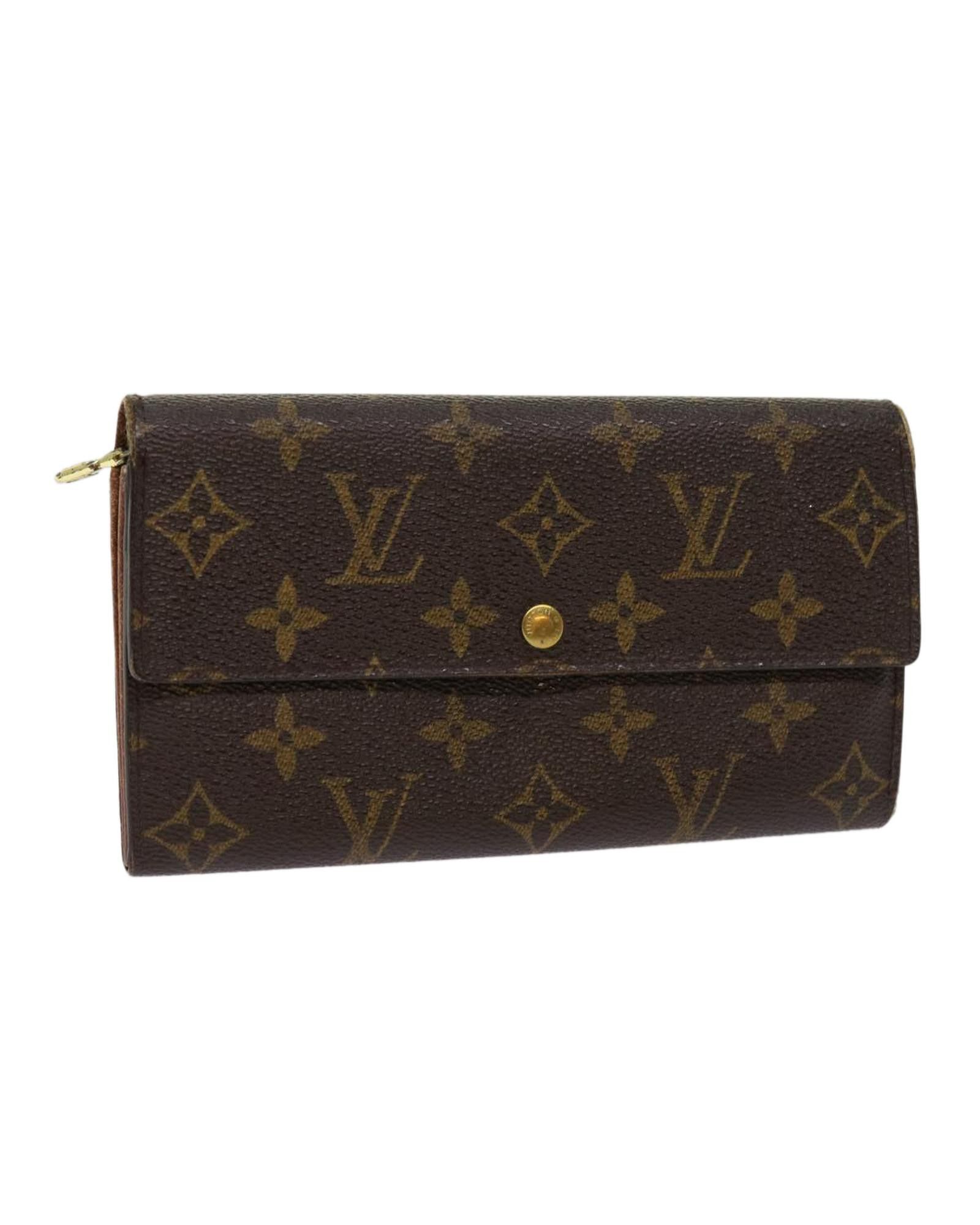 image of Monogram Canvas Credit Wallet With Button Clasp By Louis Vuitton, Women's