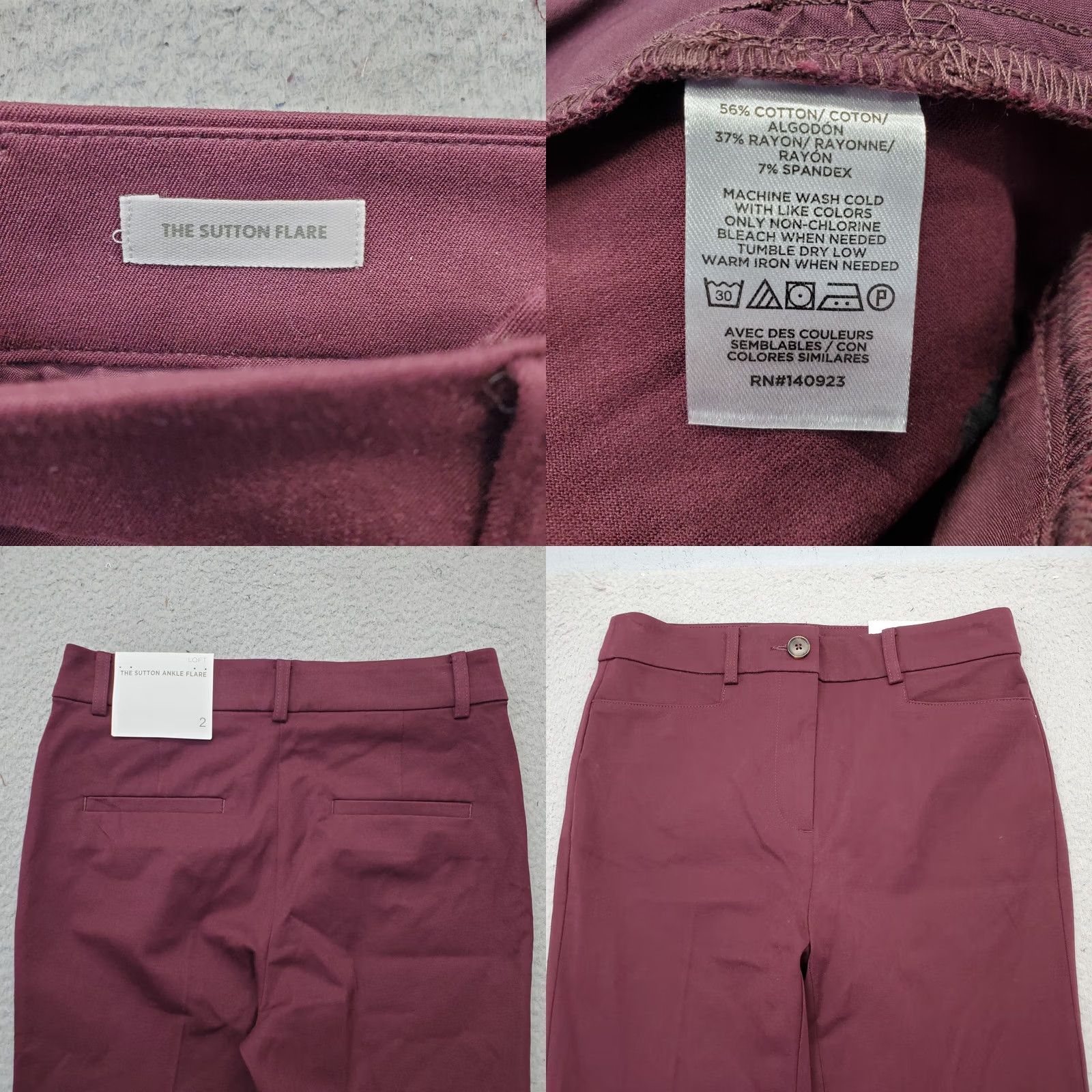 Loft LOFT The Sutton Ankle Flare Pants Womens 2 Burgundy Stretch Regular Flat Front Pants Womens 2 Burgundy LOFT Size 26" / US 2 / IT 38 - 8 Thumbnail