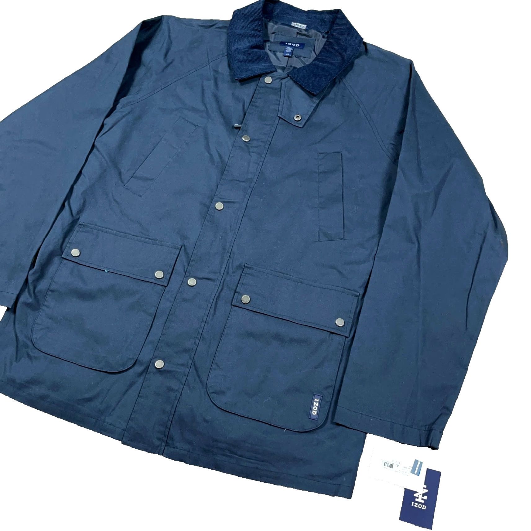 Izod VINTAGE Izod Jacket Chore Coat Navy Blue Waxed Cotton Collar Men Large L Corduroy Collar Overcoat Size US L / EU 52-54 / 3 - 4 Thumbnail