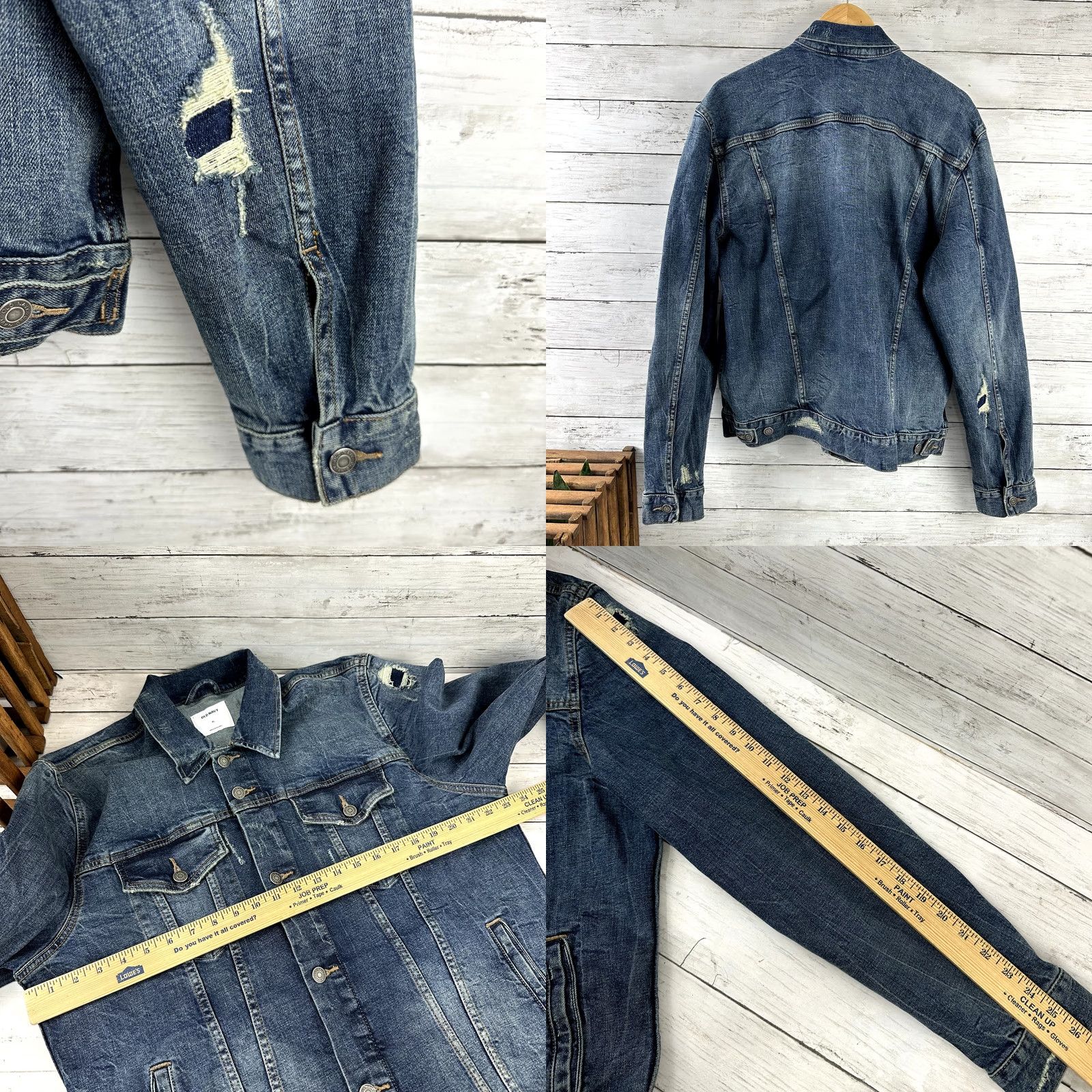 Old Navy Old Navy Denim Jacket Blue Men's XL Distressed Look EUC Denim Jacket Men XL Blue Size US 36 / EU 52 - 8 Thumbnail