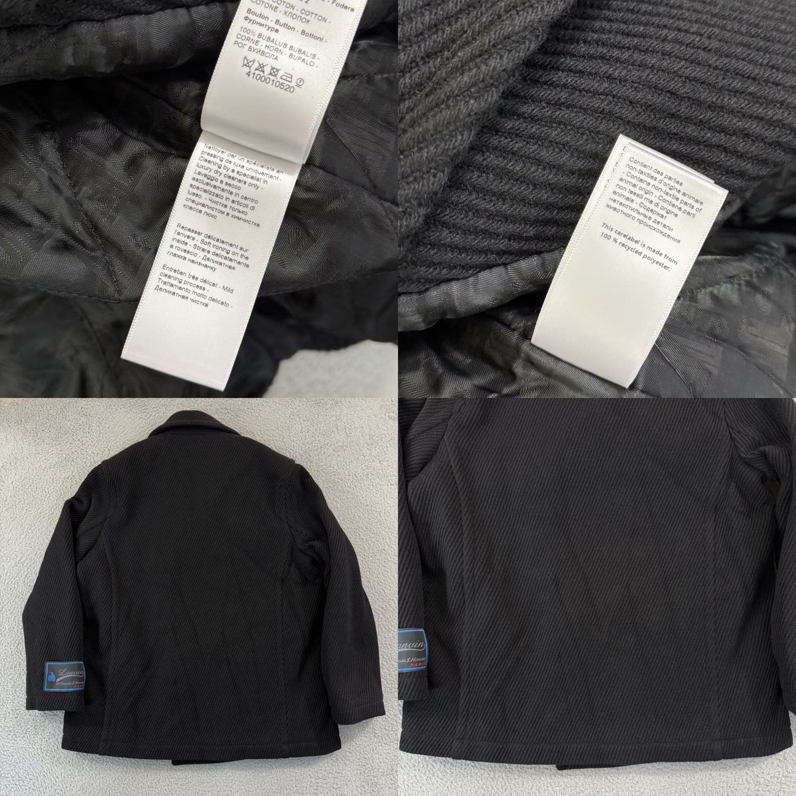 Lanvin VINTAGE Lanvin Signature Patch Jumbo Pea Coat Mens 54 Black Snap Wool Designer Paris NWT Size US L / EU 52-54 / 3 - 9 Thumbnail
