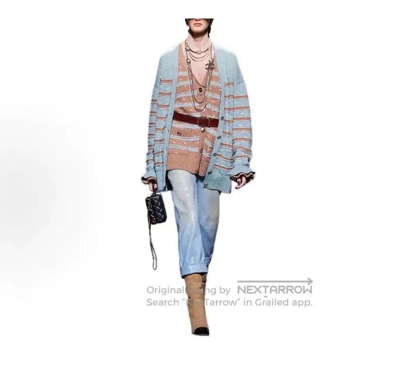 Chanel Chanel Brown Wool Cardigan with Striped Design . Size S / US 4 / IT 40 - 7 Thumbnail