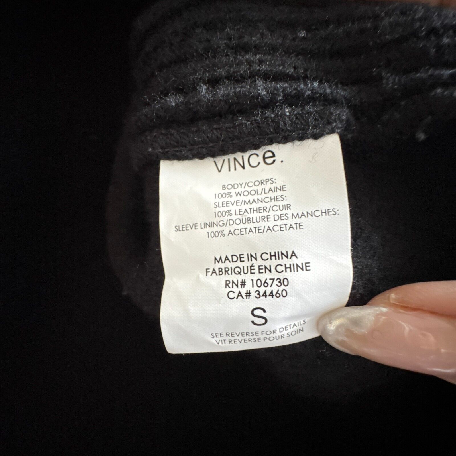 Vince Vince Wool Leather Sleeve Moto Black Jacket Pockets Zip Wom Size S / US 4 / IT 40 - 5 Thumbnail