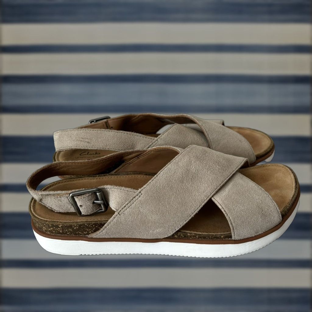 Clarks Clarks Elayne Cross Sandals Beige Suede Cork Women’s Size 9.5 US Leather Lining, Cross, Slingback, Women, Sandal Size US 10 / IT 40 - 1 Thumbnail