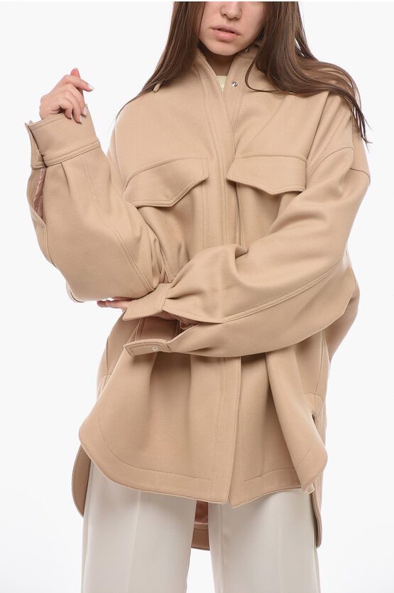 image of The Attico Wool Blend Short Coat With Relaxed Fit in Beige, Women's (Size Medium)
