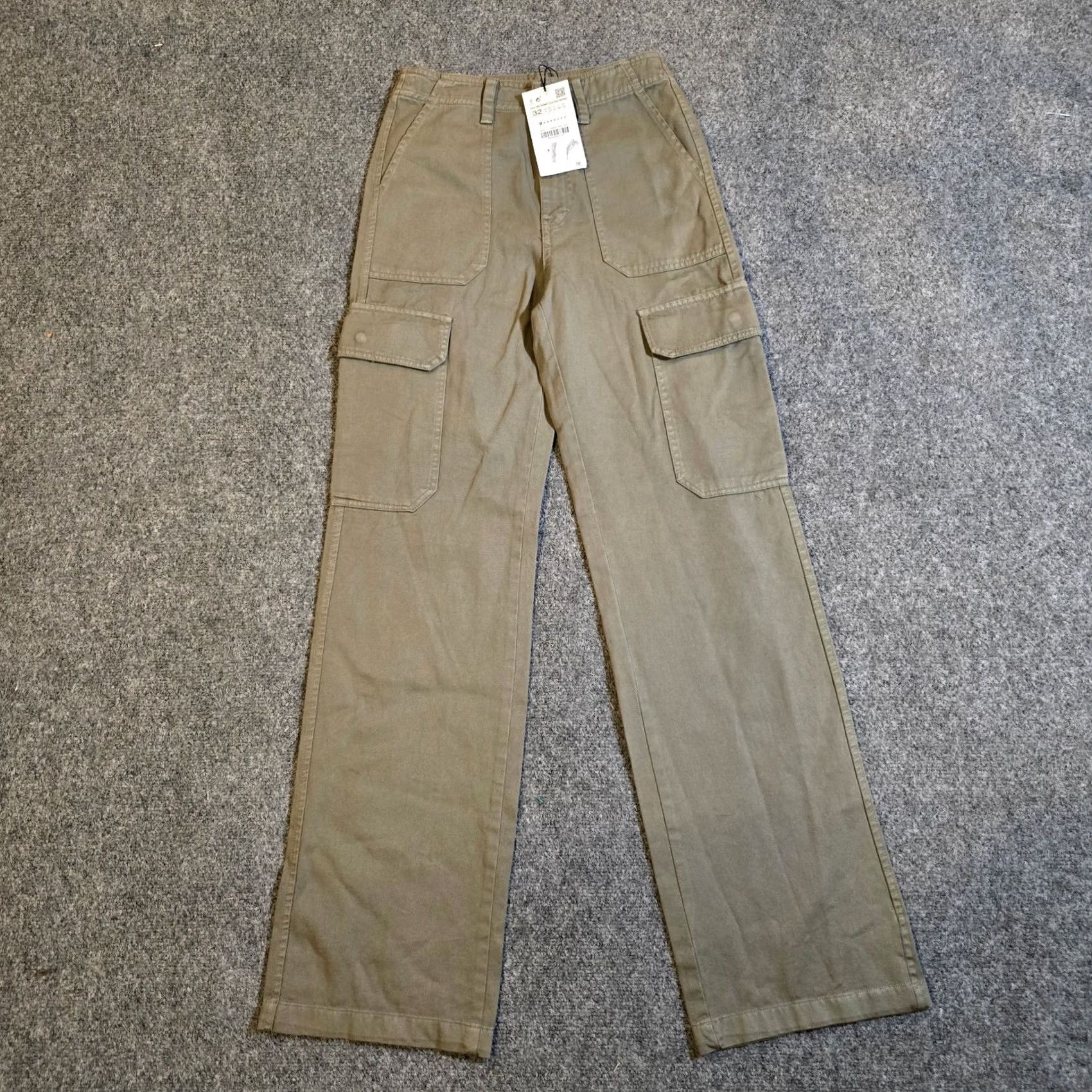 Zara Zara Pants Womens Size 0 Green Cargo Wide Leg Army Denim Casual Minimalist Basic Size 25" / US 0 / IT 36 - 2 Thumbnail
