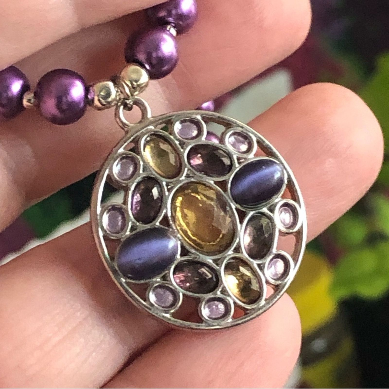 Handmade Handcrafted repurpose stone pendant Pearl necklace Size ONE SIZE - 8 Thumbnail