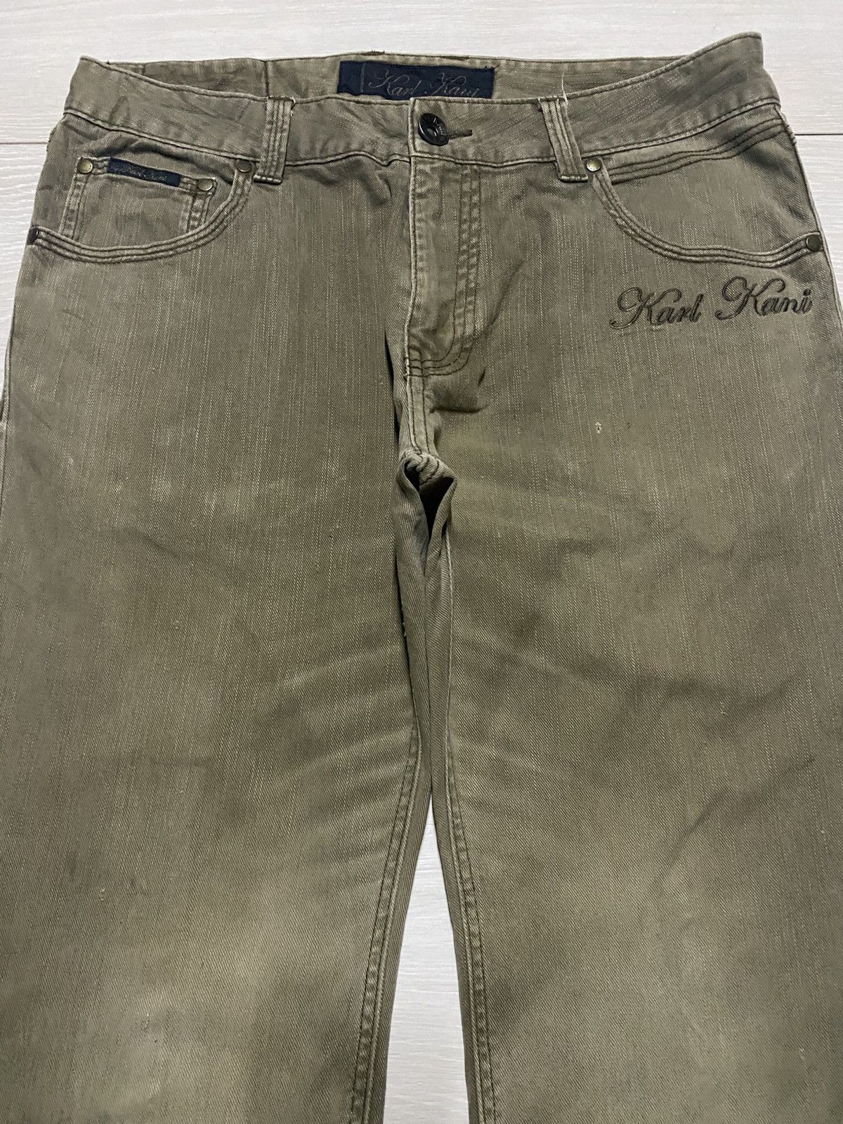 Japanese Brand Vintage Karl Kani Khaki Logo Embroidery Loose Jeans Size US 36 / EU 52 - 3 Thumbnail