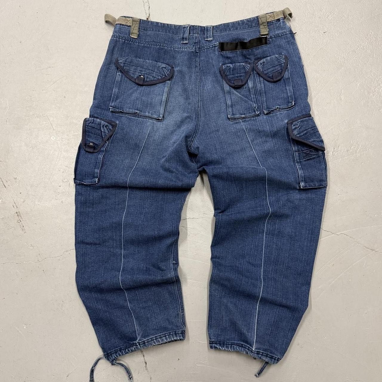 Vintage Y2K Raw Blue Baggy Cargo Jeans Military Style 42 x 31 