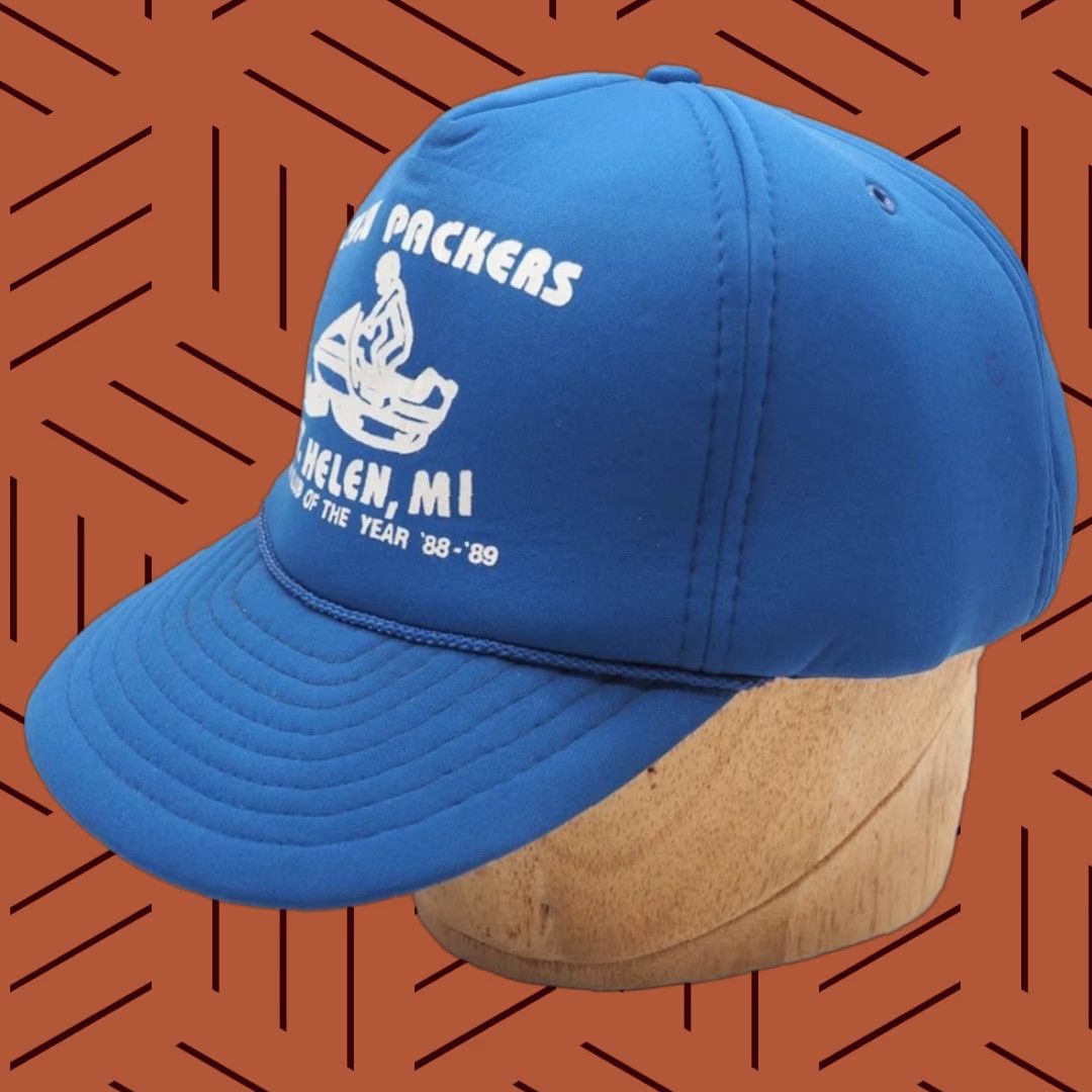Vintage VINTAGE Snow Packers St. Helens Michigan Snowmobile Adjustable Snapback Trucker Hat 1980s Size ONE SIZE - 1 Thumbnail