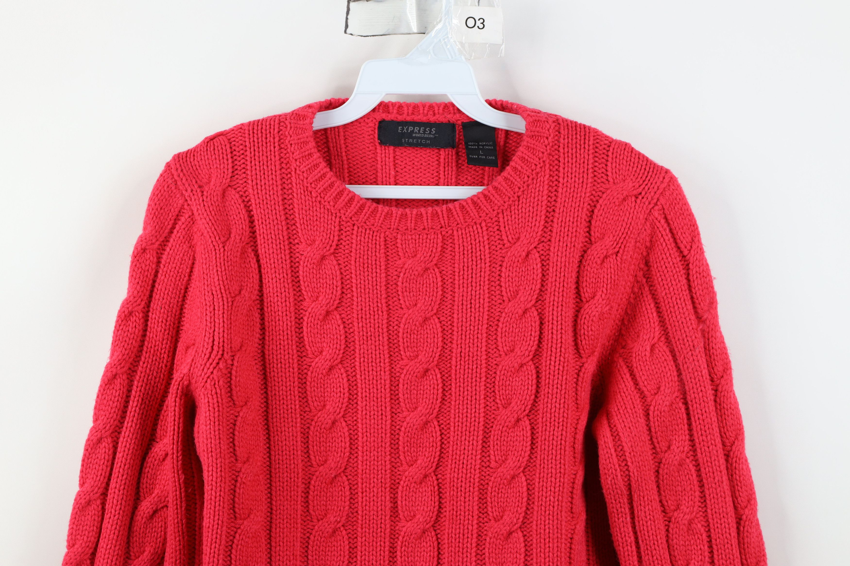 Express Vintage 90s Y2K Express Babydoll Chunky Cable Knit Sweater Size L / US 10 / IT 46 - 2 Thumbnail