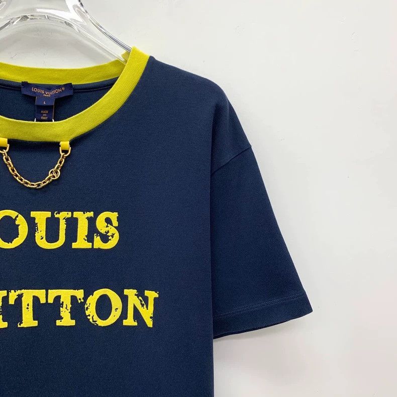 Louis Vuitton Louis Vuitton Dark blue logo monogrammed cotton crewneck T Size L / US 10 / IT 46 - 3 Thumbnail