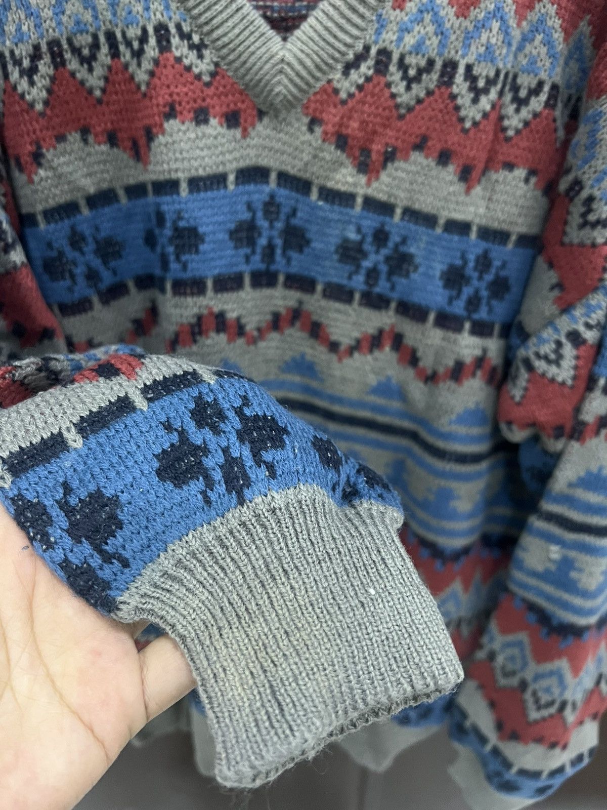 Japanese Brand ANDOLO Vintage Geometric Nordic V Neck Pullover Knit Jumper Size US M / EU 48-50 / 2 - 6 Thumbnail
