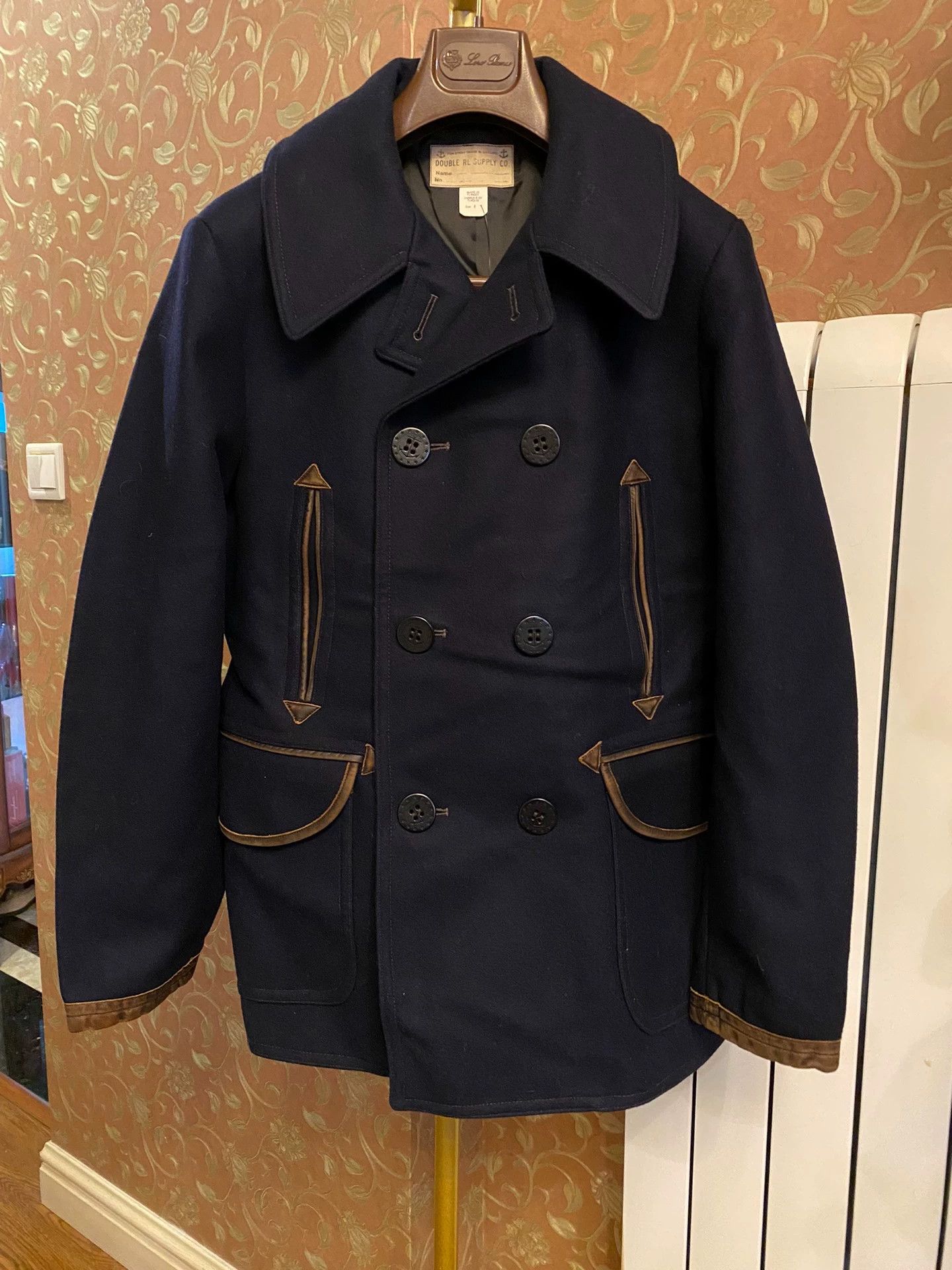 RRL Ralph Lauren RRL Navy Peacoat Distressed Leather Panel Wool-Blend Size US M / EU 48-50 / 2 - 1 Thumbnail