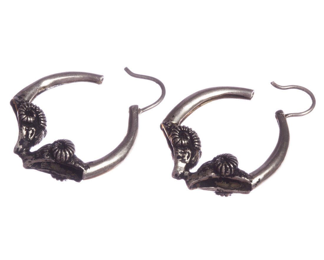 Designer Silver Small Headed Ram Hoop Earrings with Antique Finish Size ONE SIZE - 4 Thumbnail