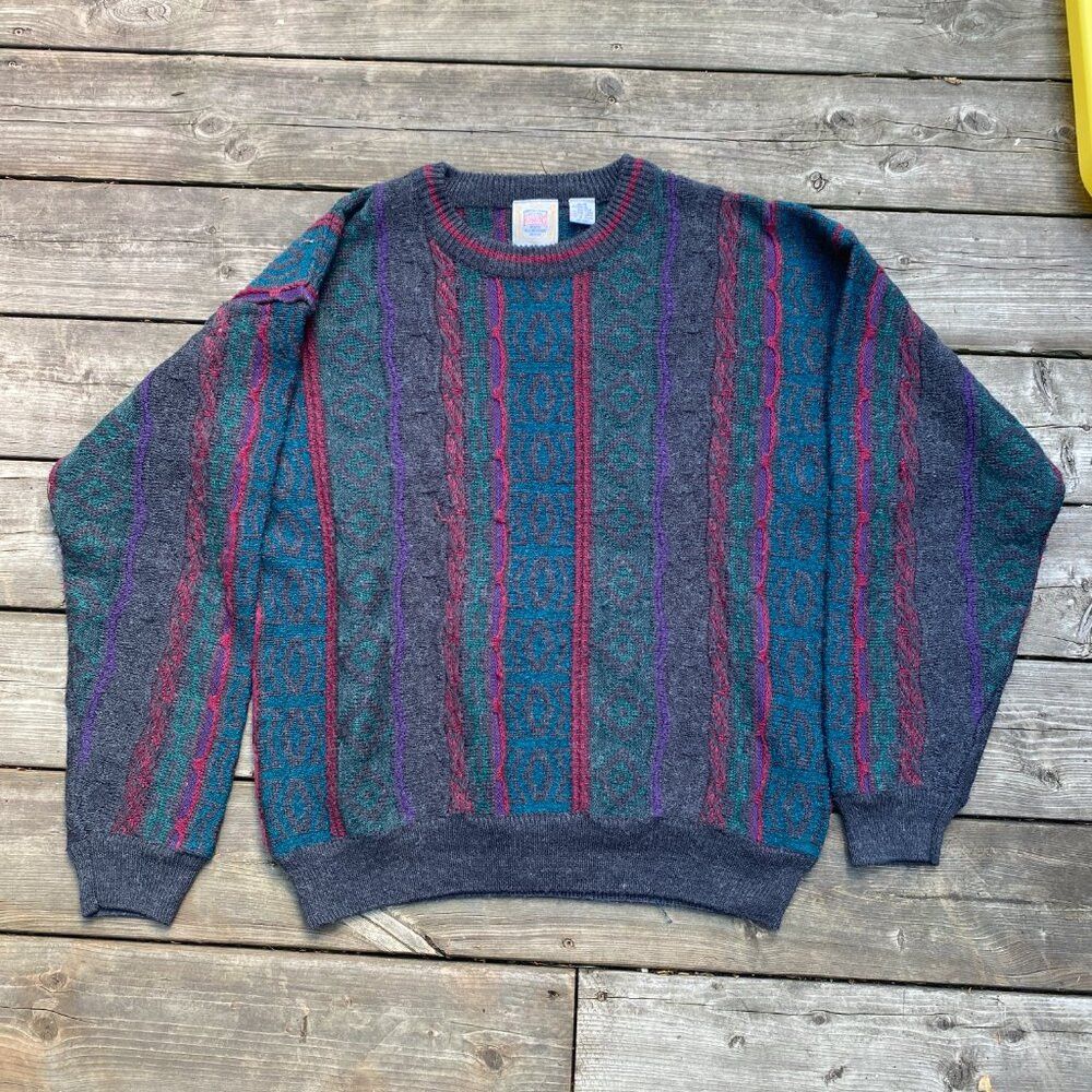 Coogi × Vintage Vintage 1980s Riggins Coogi Style Knit Sweater Medium Size US M / EU 48-50 / 2 - 3 Thumbnail
