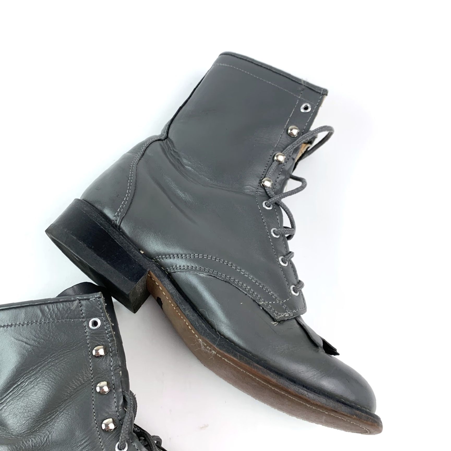 Vintage VINTAGE Laredo Gray Leather Lace Up Kiltie Western Boots Women Size 7 M USA Size US 7 / IT 37 - 4 Thumbnail