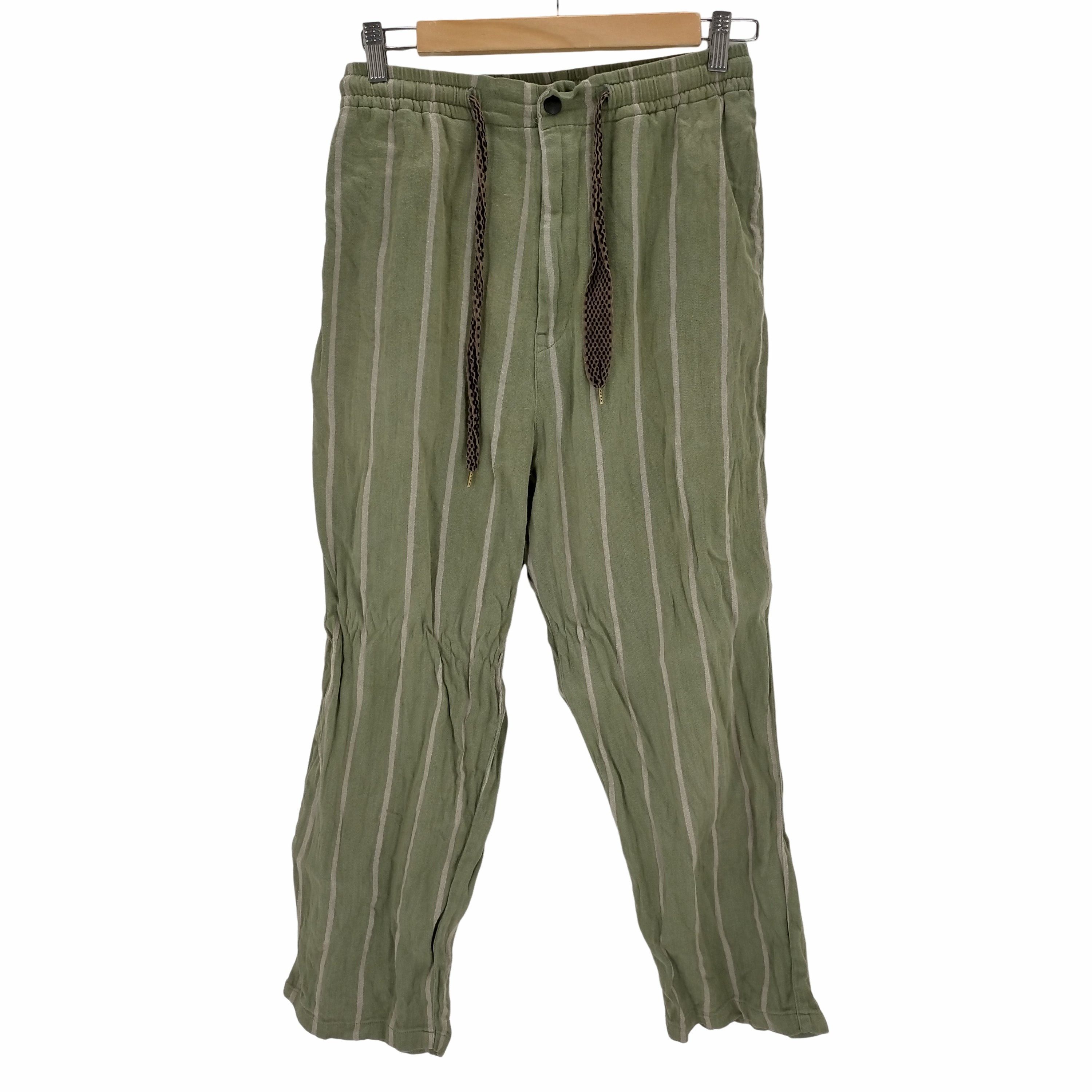 image of Kapital Cropped Linen Phillies Stripe Easy Pants Green, Men's (Size 27)