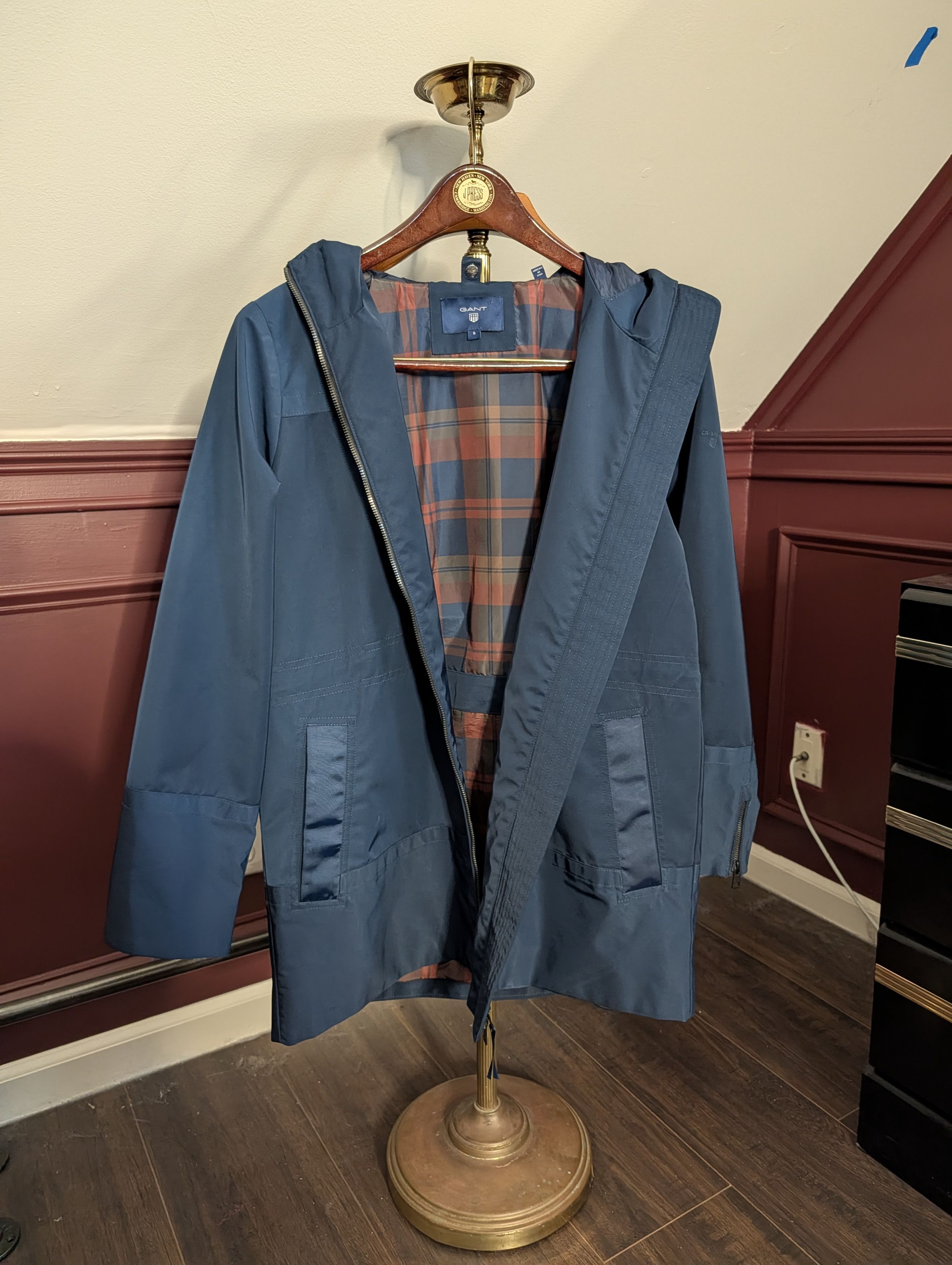 Gant Navy blue nylon zip-up tech hooded rain coat plaid Small Size US S / EU 44-46 / 1 - 18 Thumbnail