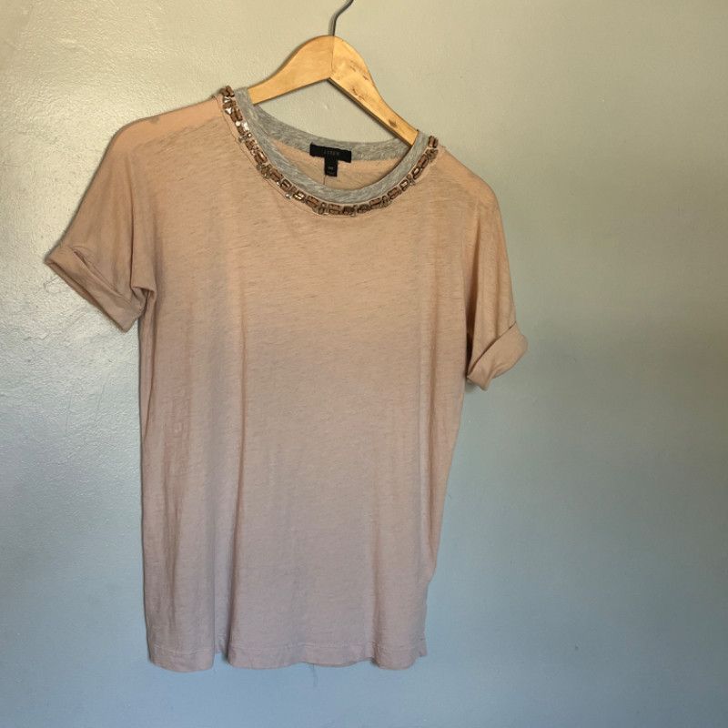 J.Crew J. Crew Blush Pink T-Shirt Gray Embellished Neckline XXS Size XXS / US 00 / IT 34 - 3 Thumbnail