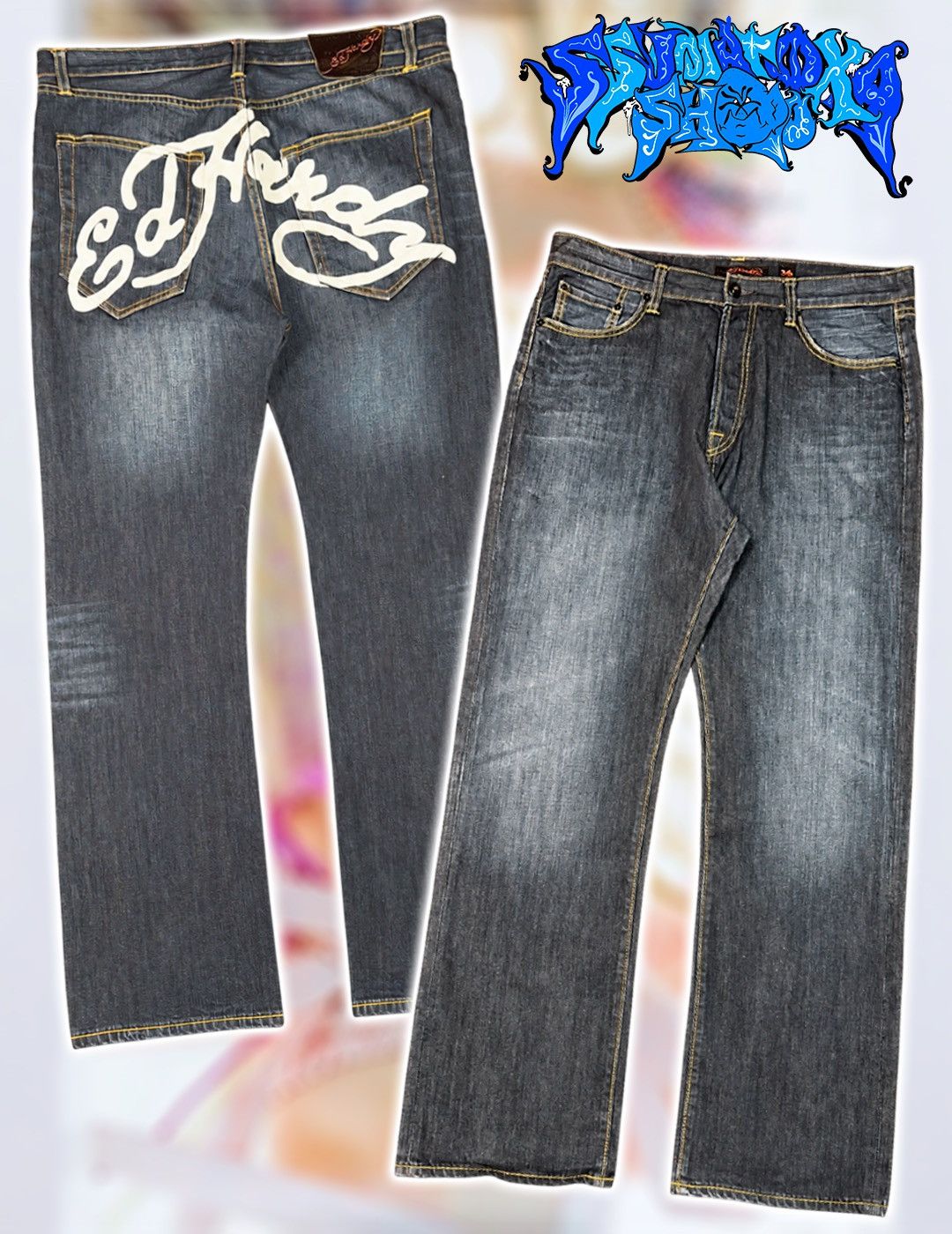 Ed Hardy Ed Hardy Jeans Big White Script Back Logo Dark Blue Wash Y2K Size US 36 / EU 52 - 1 Thumbnail