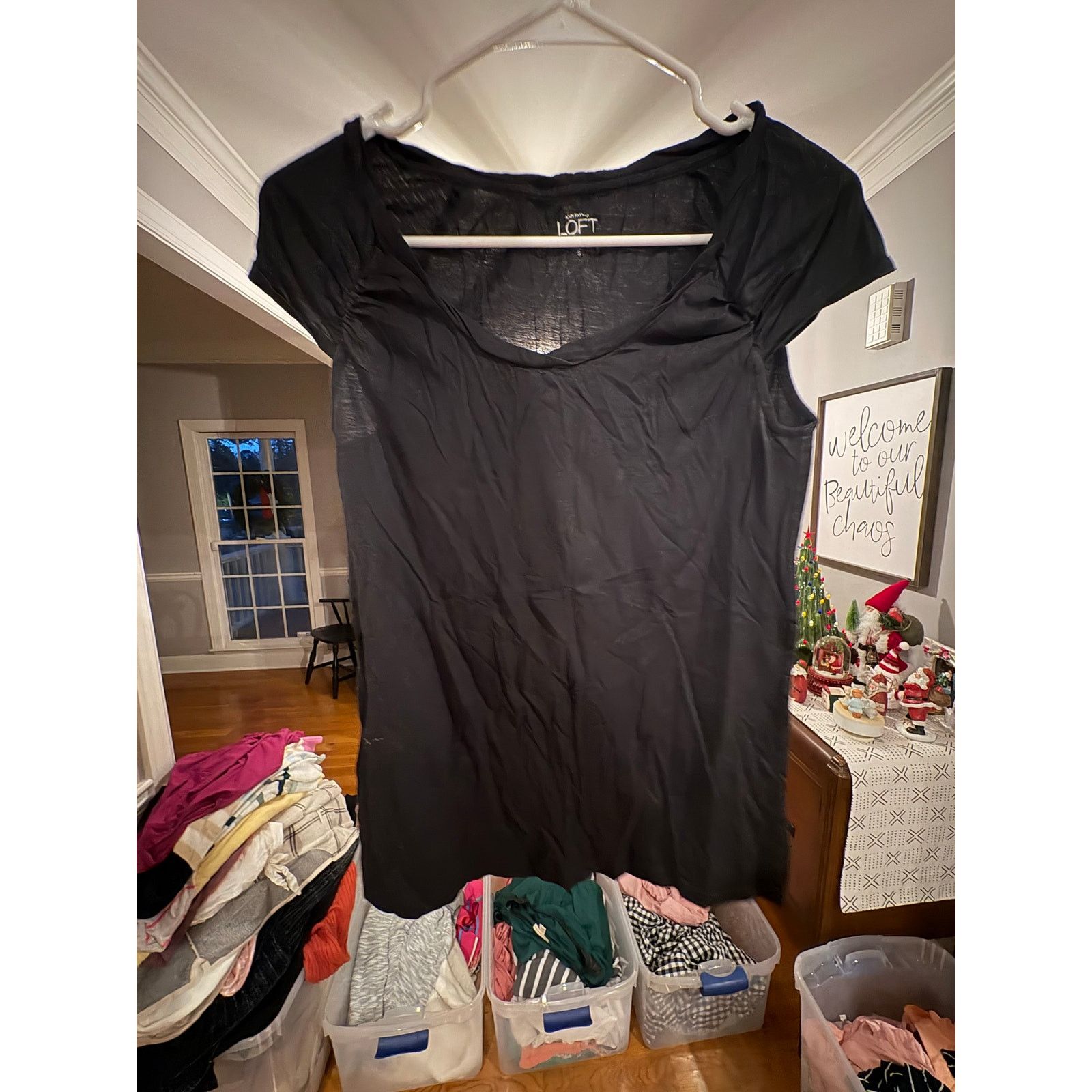 Loft LOFT Women’s Small Black Sheer Blouse Cap Sleeve Scoop Neck Size S / US 4 / IT 40 - 2 Thumbnail