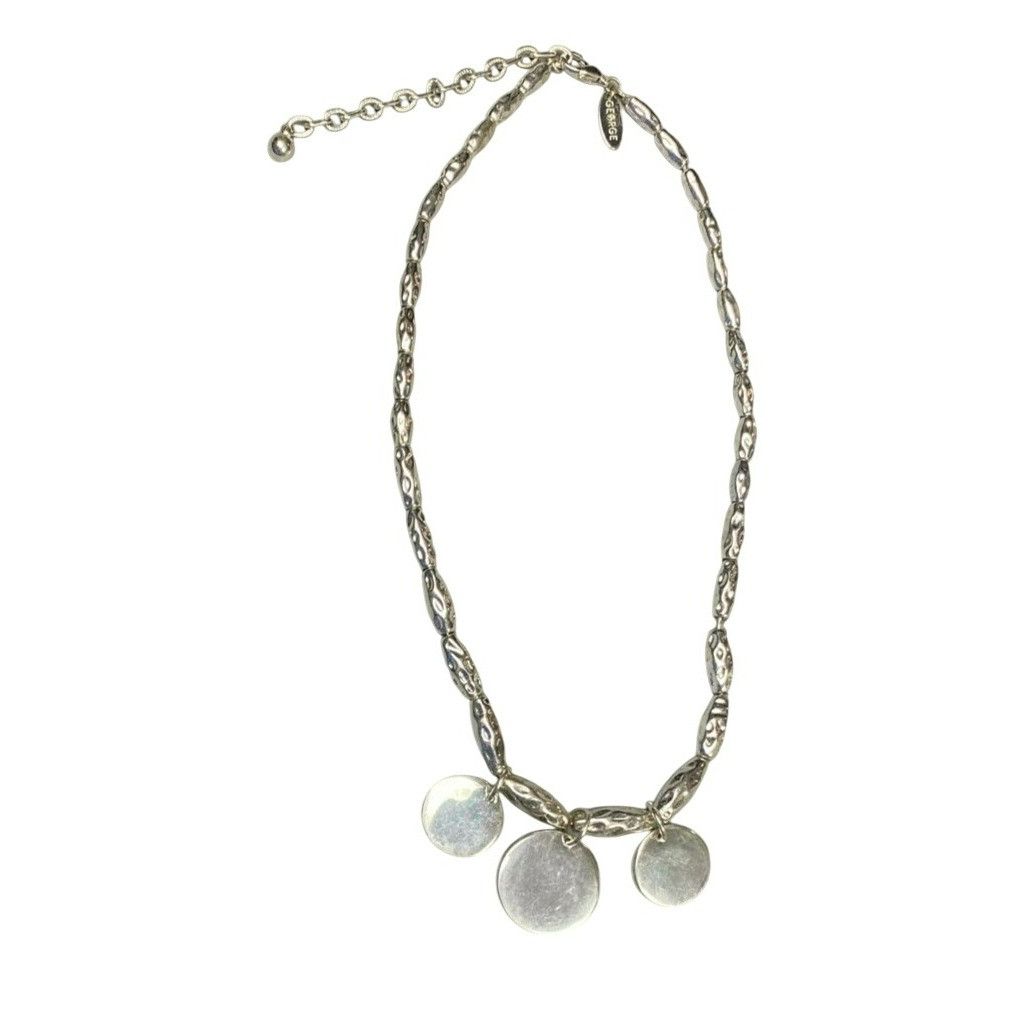 George Heavy Silver Tone Oval Bead Necklace With Circular Pendants Size ONE SIZE - 2 Thumbnail