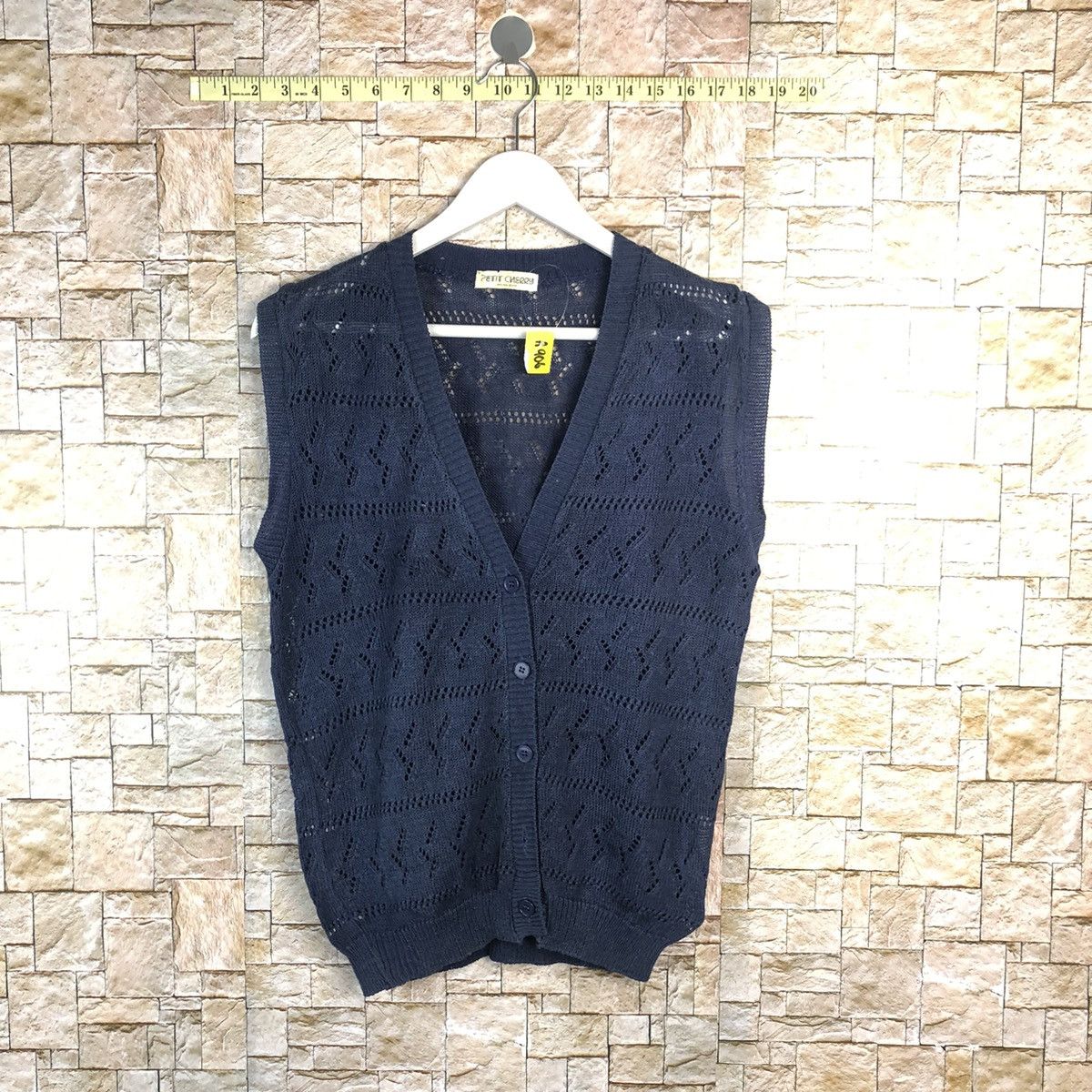 Homespun Knitwear × Japanese Brand × Vintage Detit Cherry Dark Blue Vest crochet meshnet Knitwear #A906 Size S / US 4 / IT 40 - 1 Thumbnail