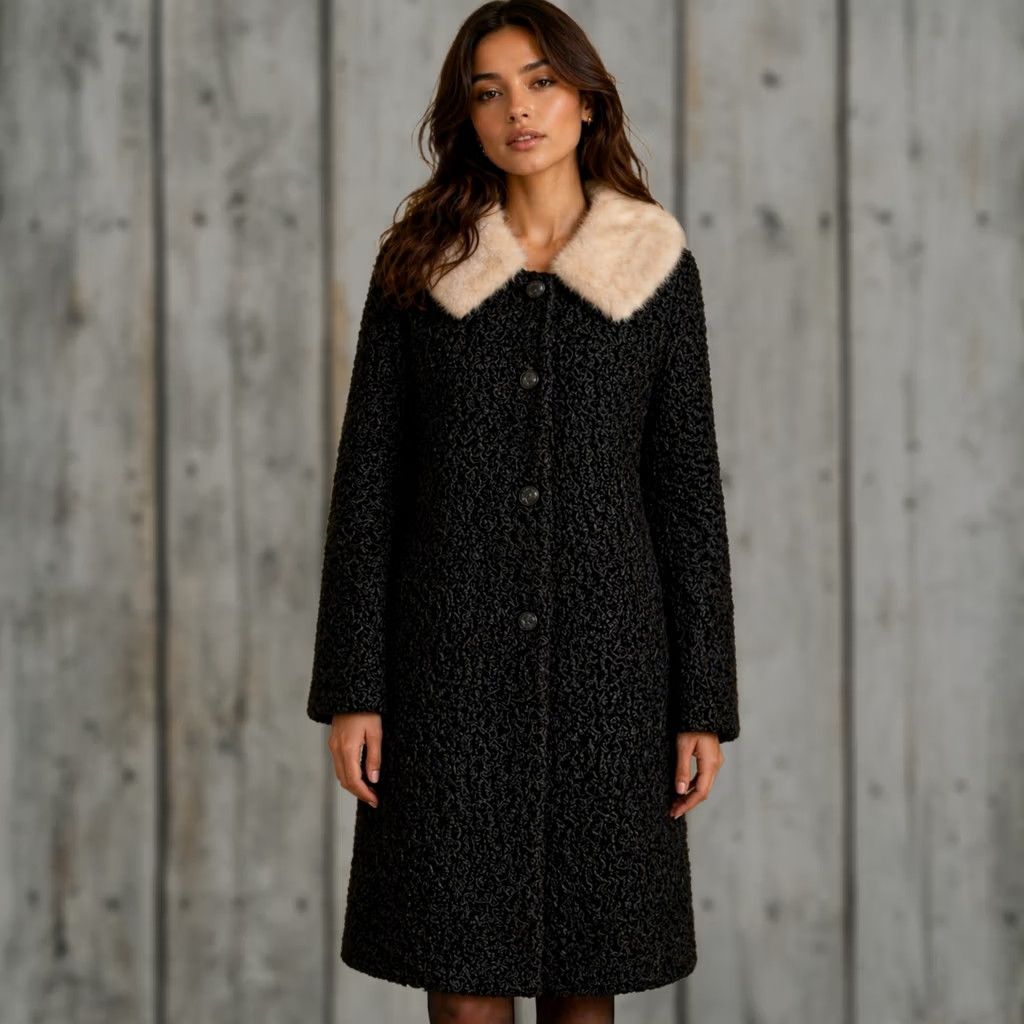 Vintage VINTAGE Evans Furs Persian Lamb And Mink Collar Coat With Provenance XL NEW Women Coat Beige Collared Size XL / US 12-14 / IT 48-50 - 1 Thumbnail