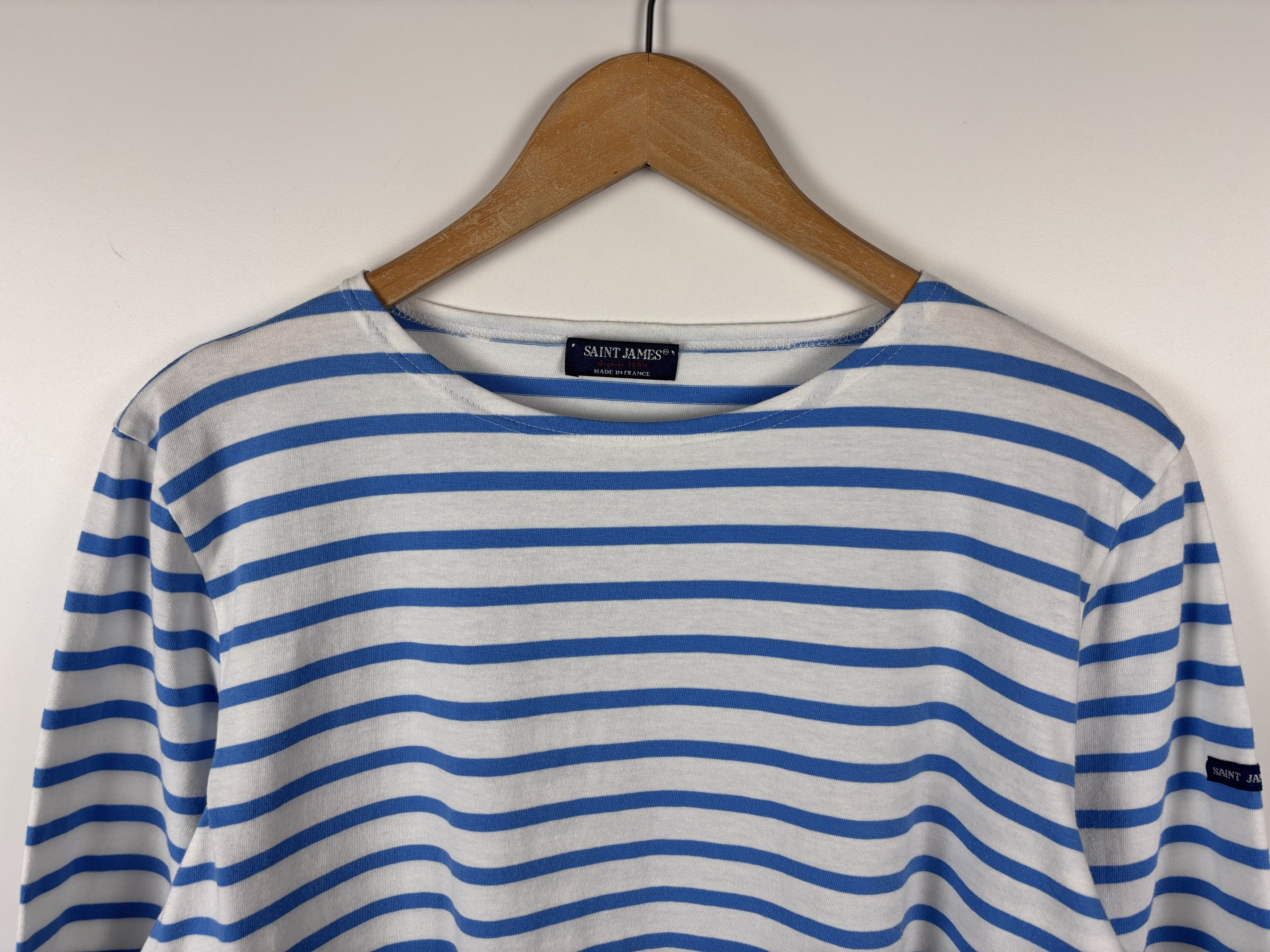 Saint James Saint James Striped 3/4 Sleeve Top Shirt White Blue S US 18 Size XXL / US 16-18 / IT 52-54 - 2 Thumbnail