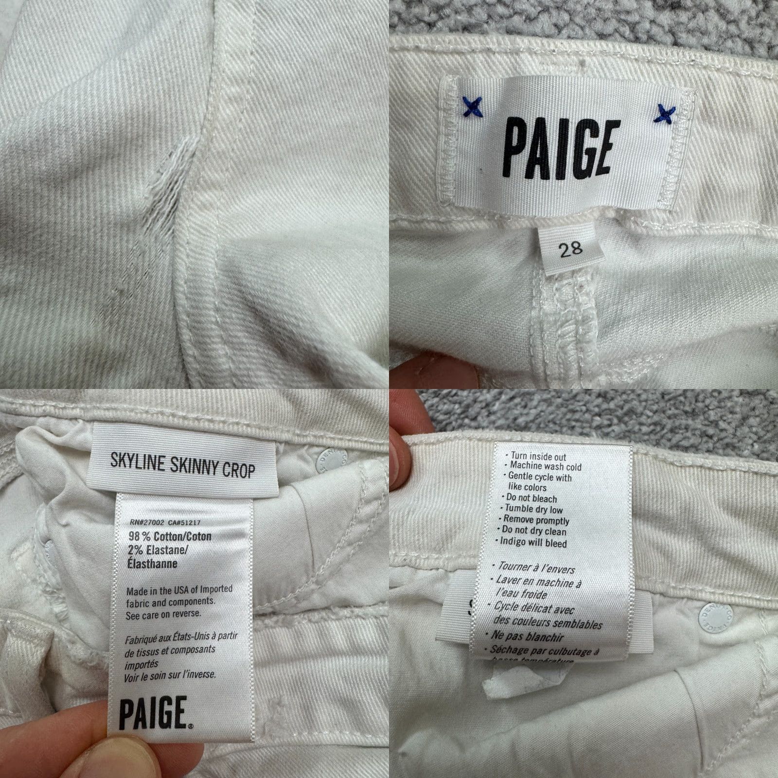 Paige Paige Skyline Skinny Crop Denim Jeans Womens 28 White Mid Rise Cotton Stretch Jeans Size 28" / US 6 / IT 42 - 9 Thumbnail