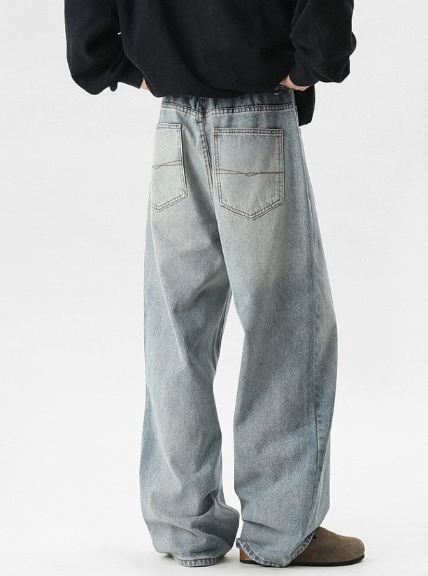 Japanese Brand American washed men's retro loose wide-leg straight jeans Size US 32 / EU 48 - 5 Thumbnail